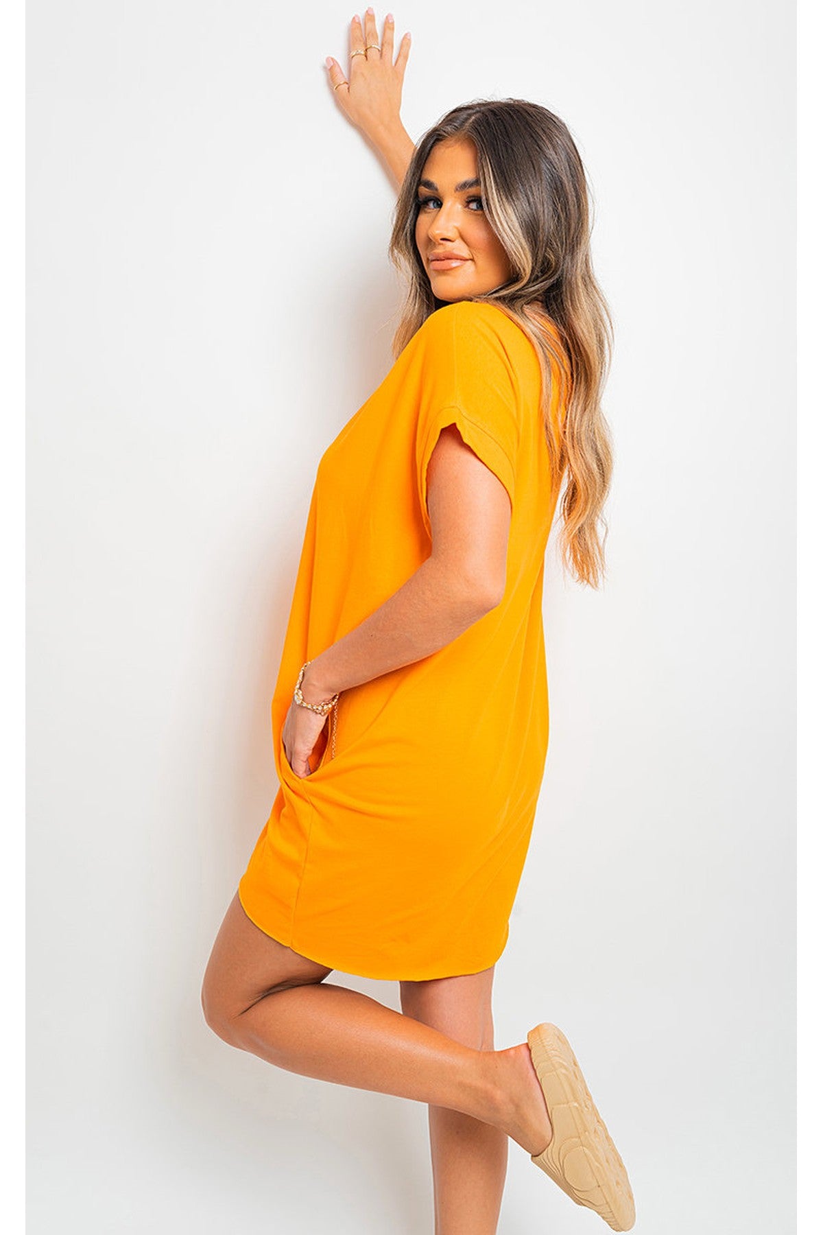 Esme Short Sleeve With Front Pockets Top - Orange