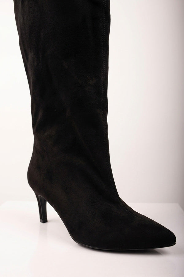 Ines Faux Suede Over The Knee Boots - Black