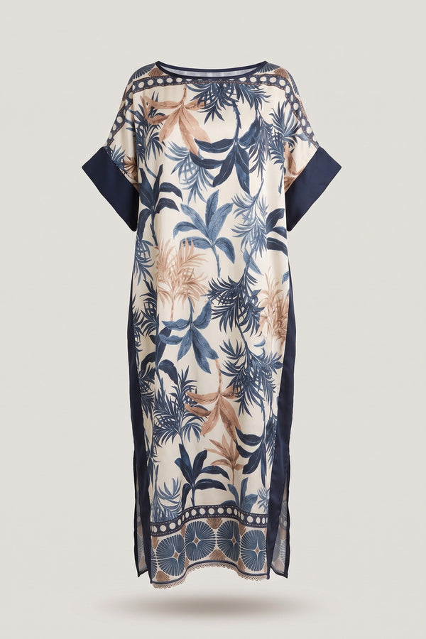 Taisley Oversized Batwing Maxi Dress With Tropical Print - Navy