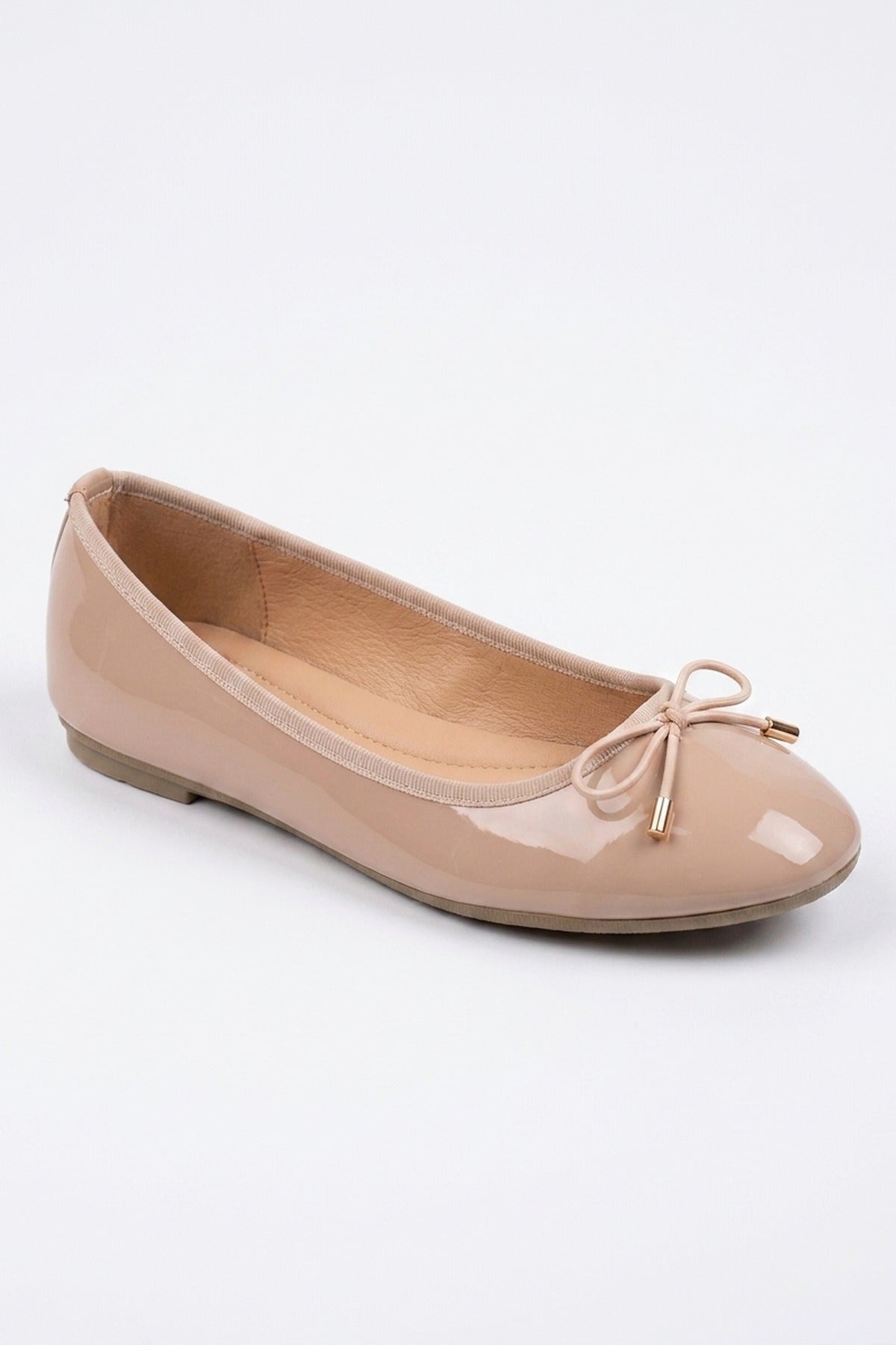 Constance Patent Bow Detail Ballet Pumps - Beige