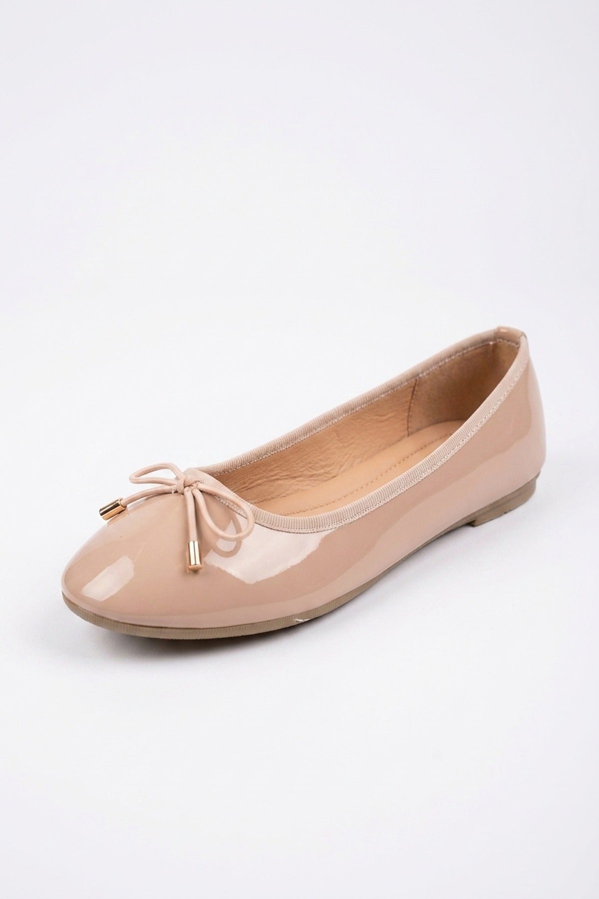 Constance Patent Bow Detail Ballet Pumps - Beige