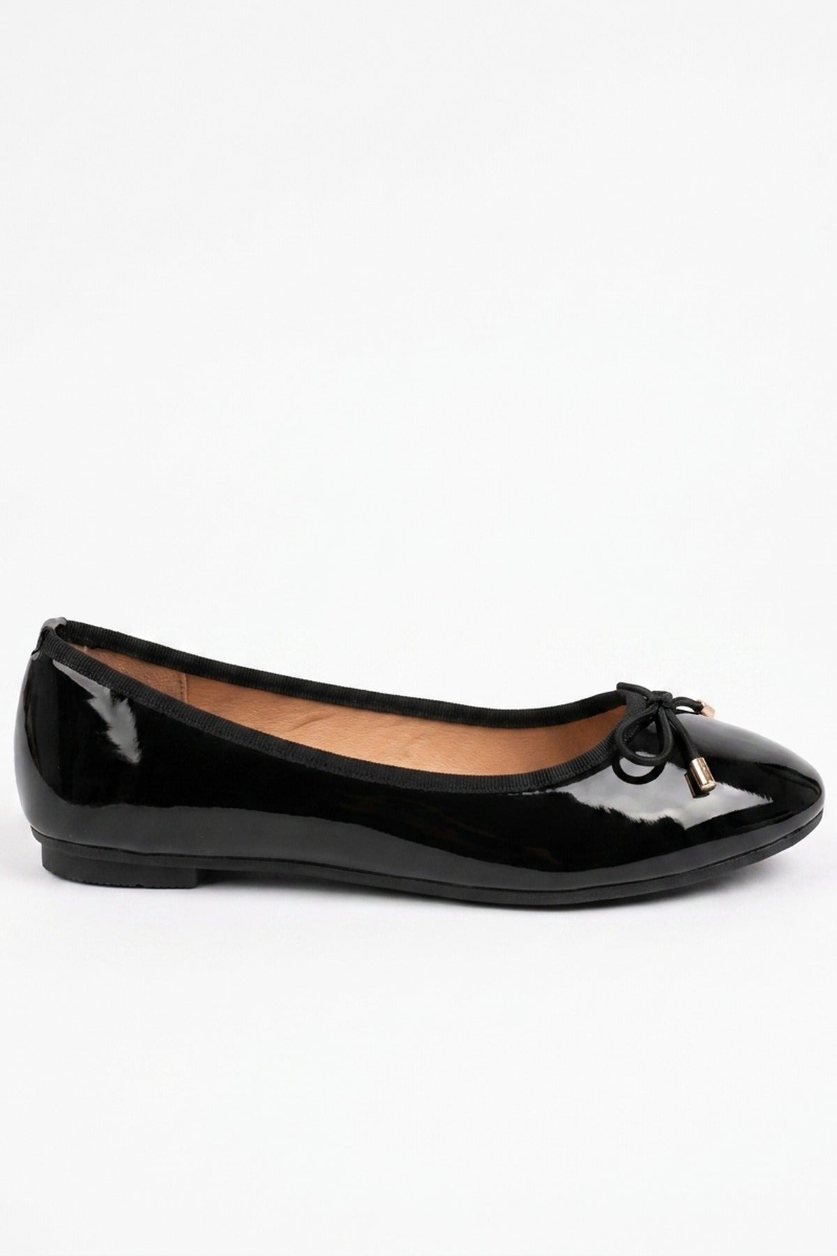 Constance Patent Bow Detail Ballet Pumps - Black