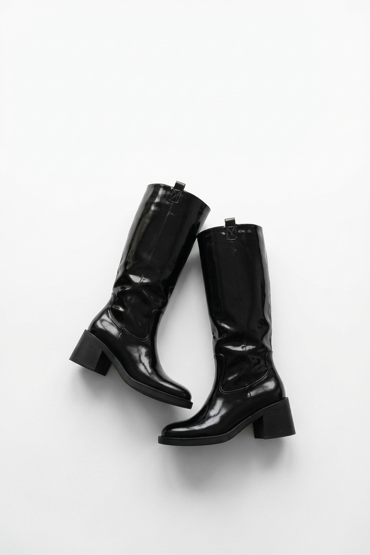 Verira Patent Knee High Block Heel Boots - Black