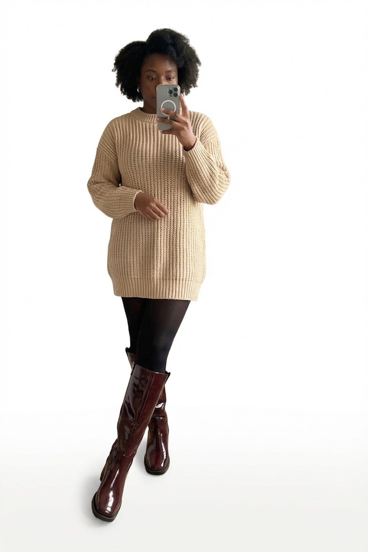 Verira Patent Knee High Block Heel Boots - Wine