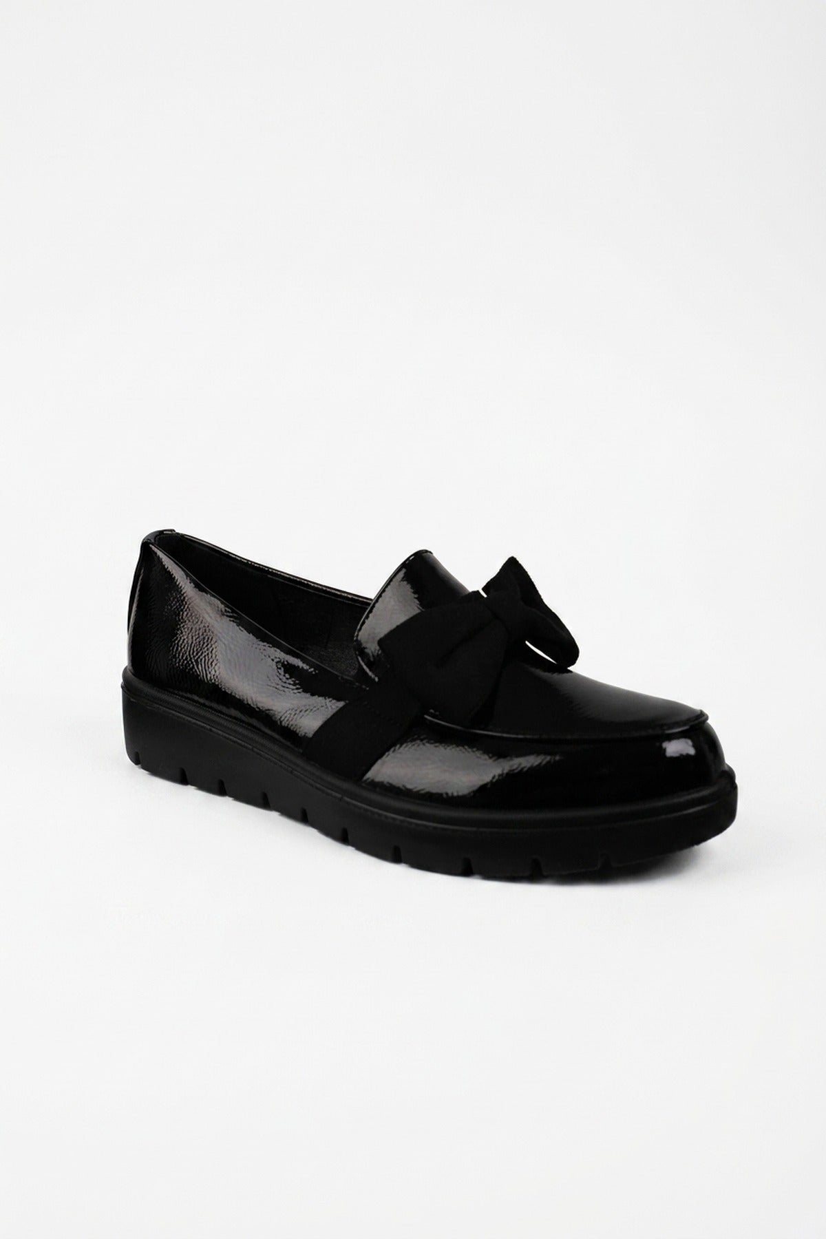Saoirse Patent Bow Detail Chunky Loafers - Black