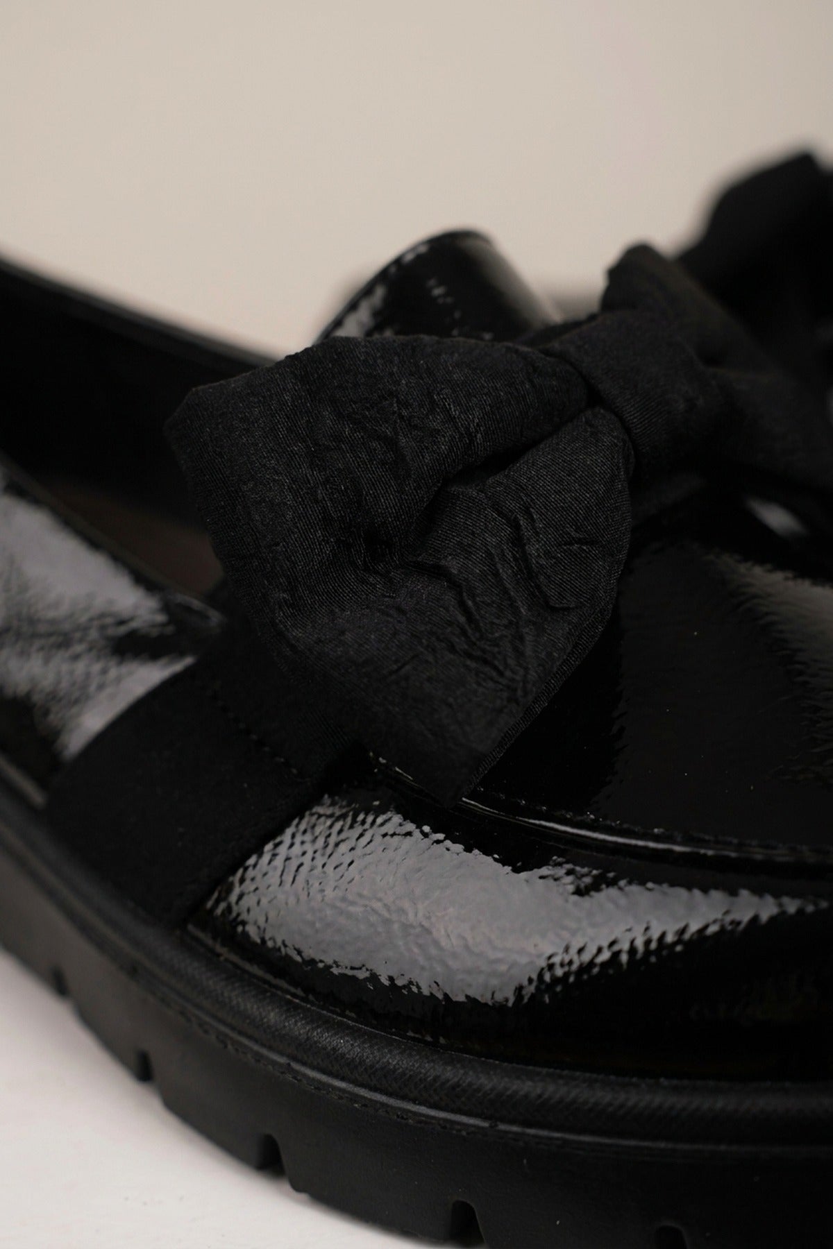 Saoirse Patent Bow Detail Chunky Loafers - Black