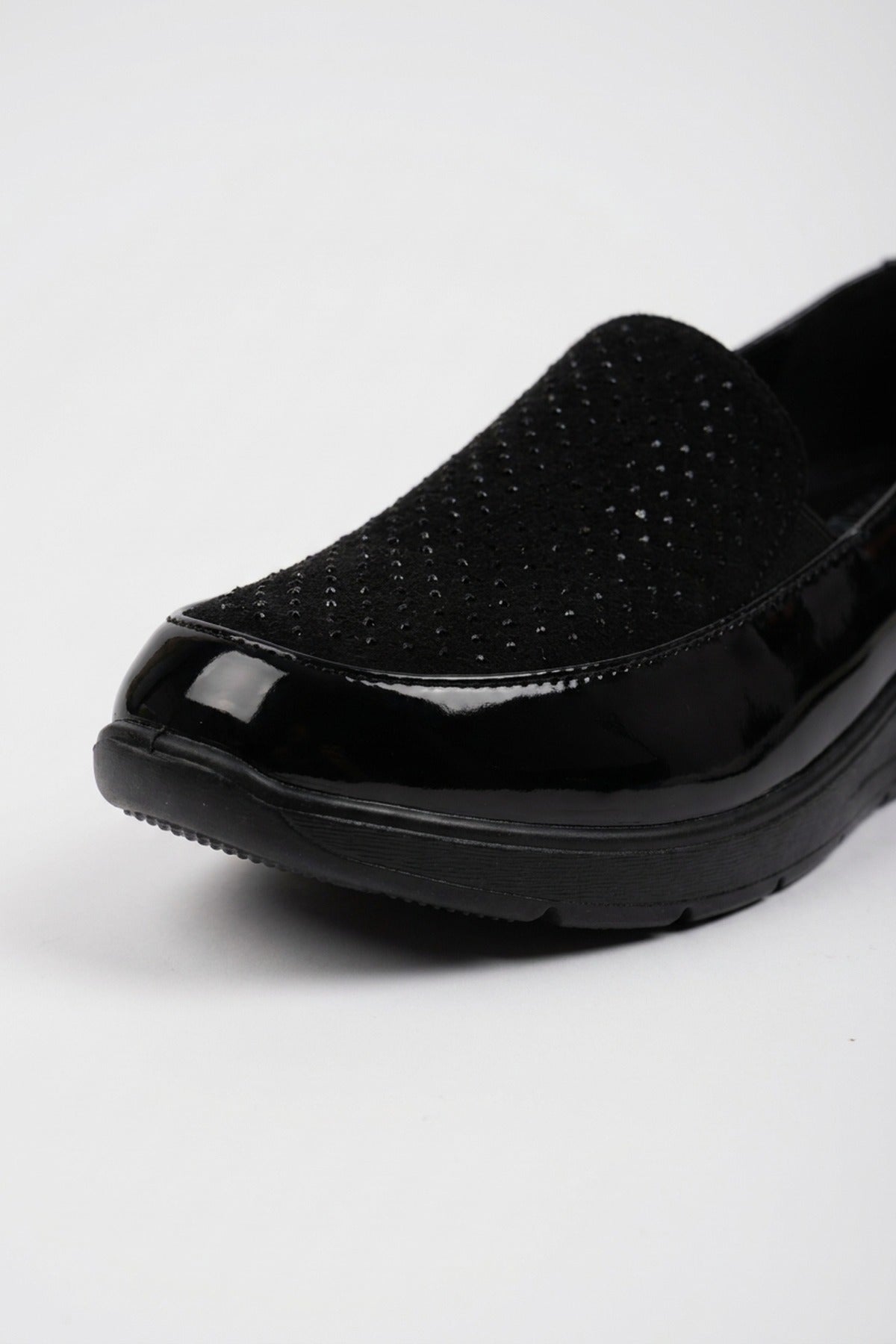 Lieke Patent Embellished Wedge Loafers - Black
