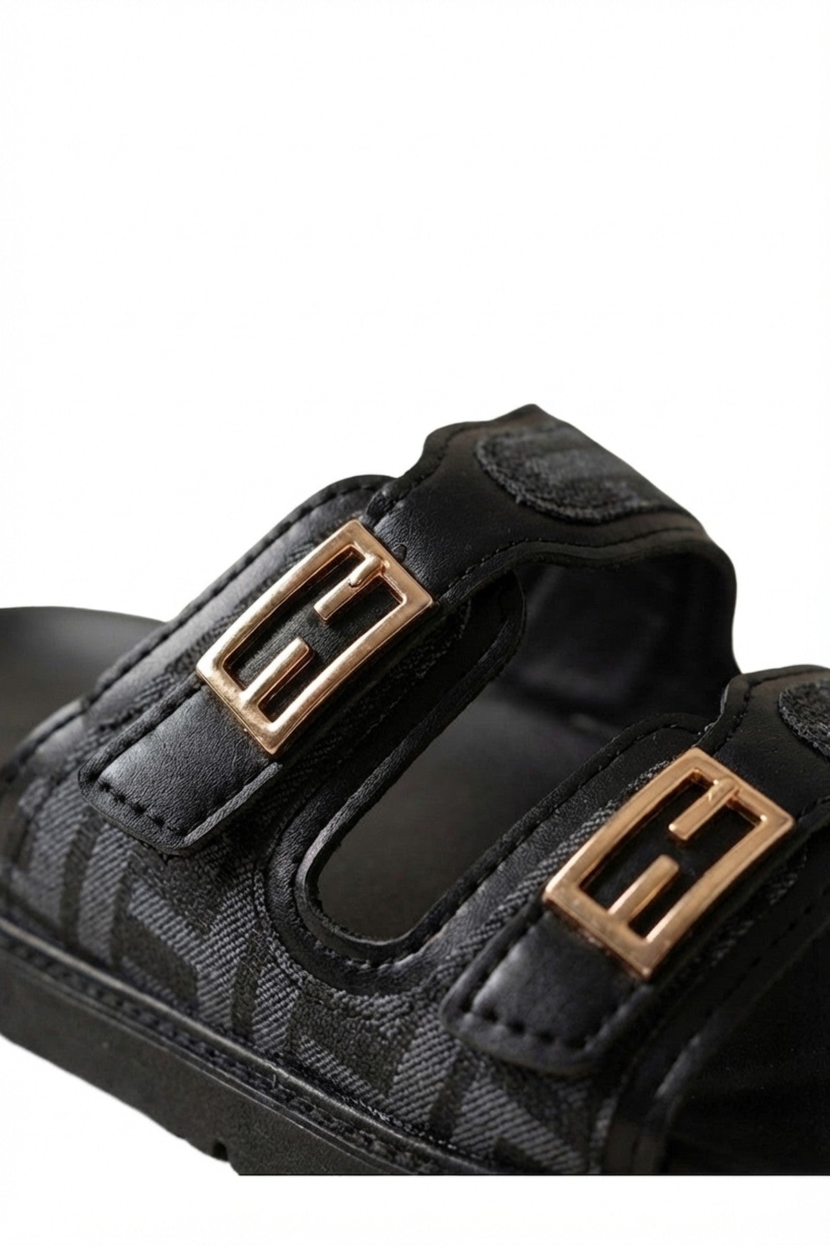 Willow Patterned Buckle Sandals - Black