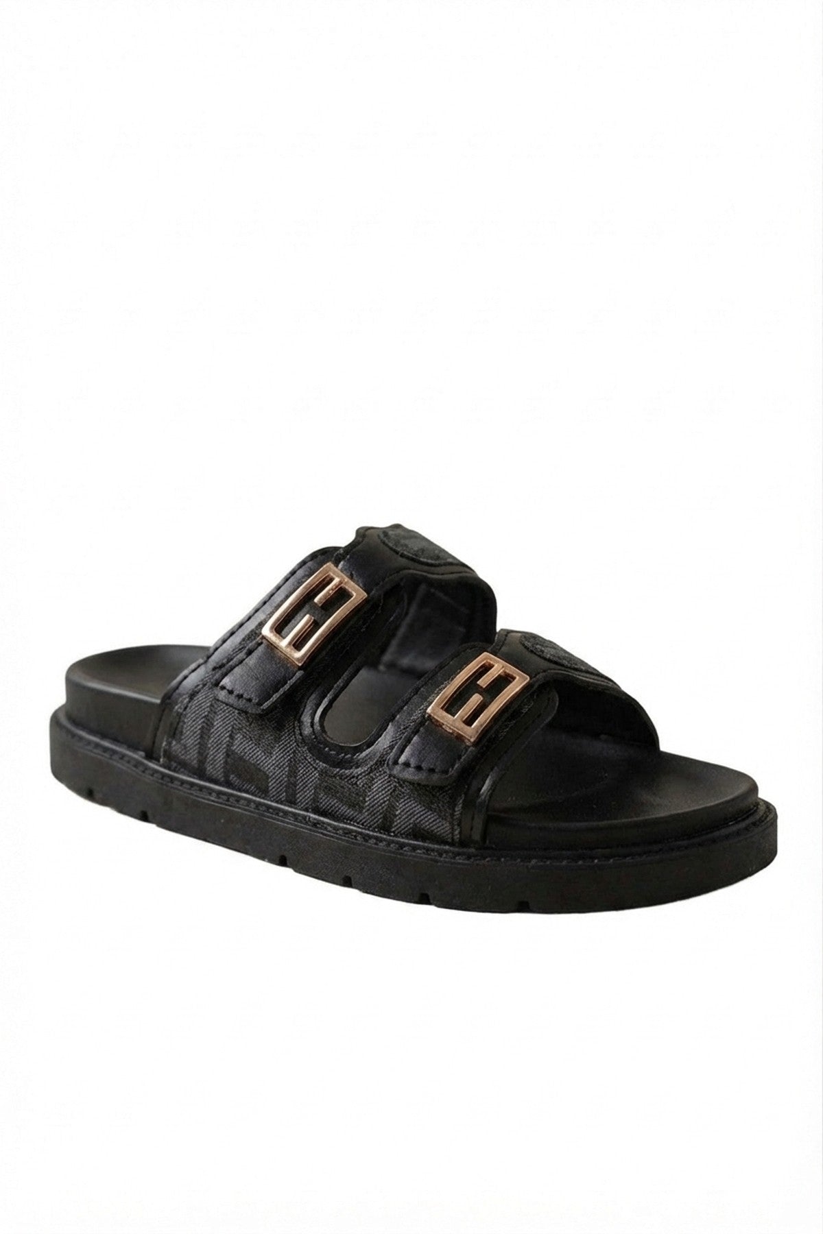 Willow Patterned Buckle Sandals - Black