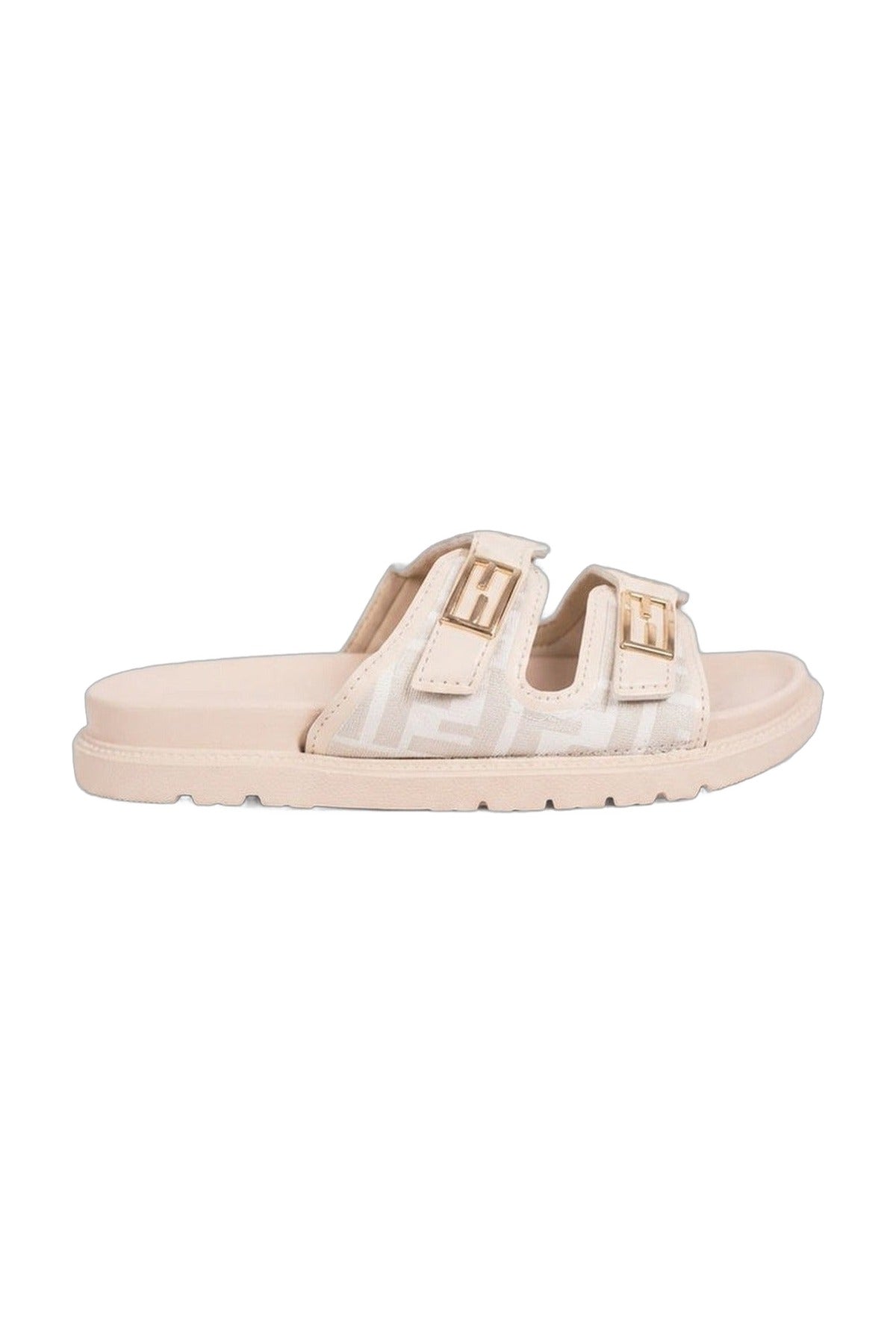 Willow Patterned Buckle Sandals - Beige_wb