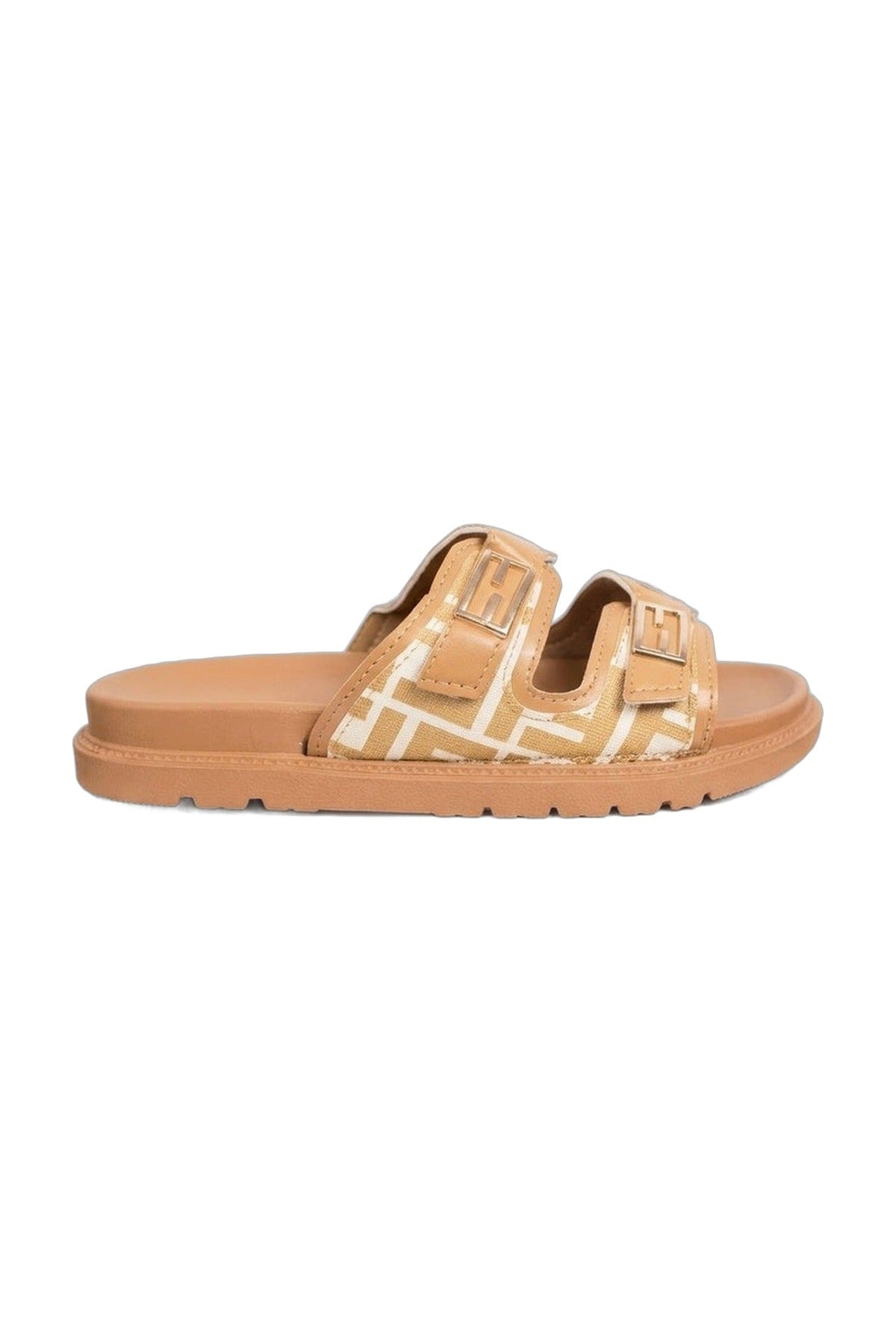 Willow Patterned Buckle Sandals - Khaki_wb
