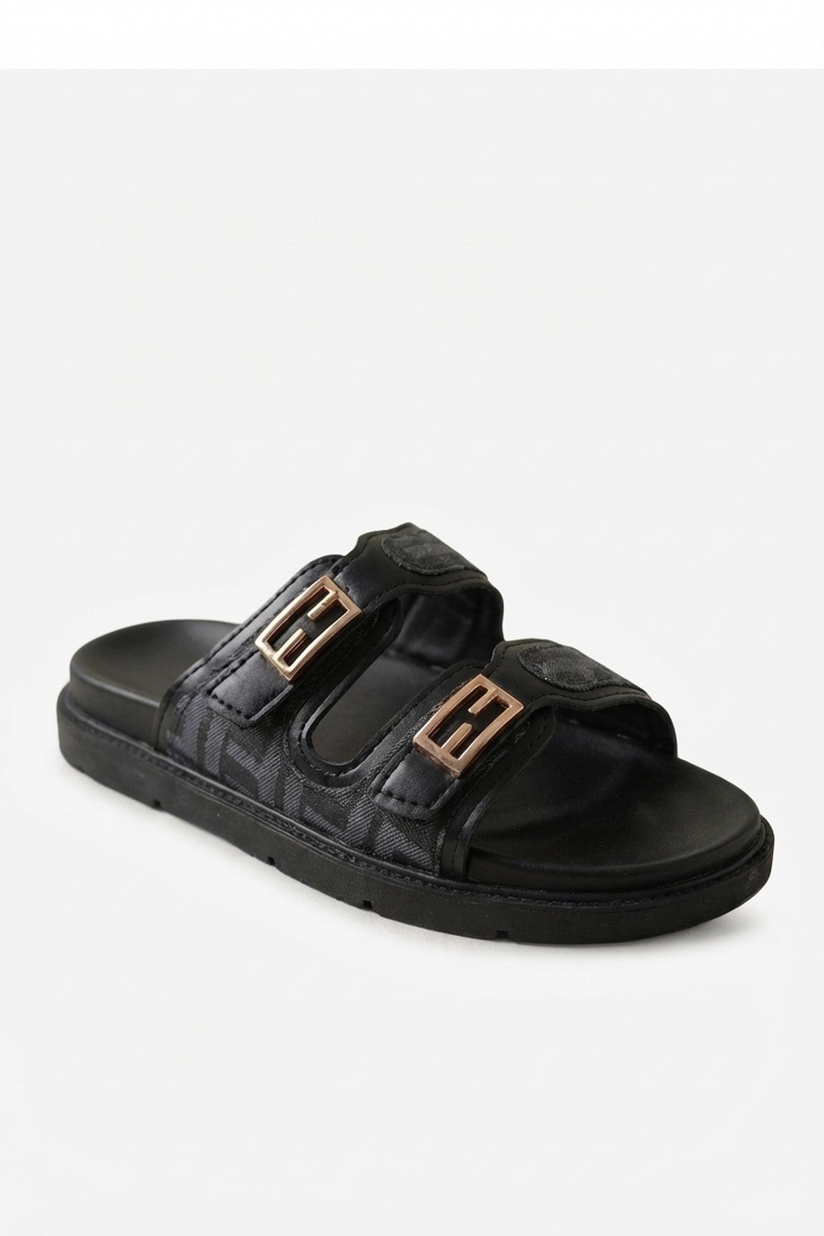 Willow Patterned Buckle Sandals - Black