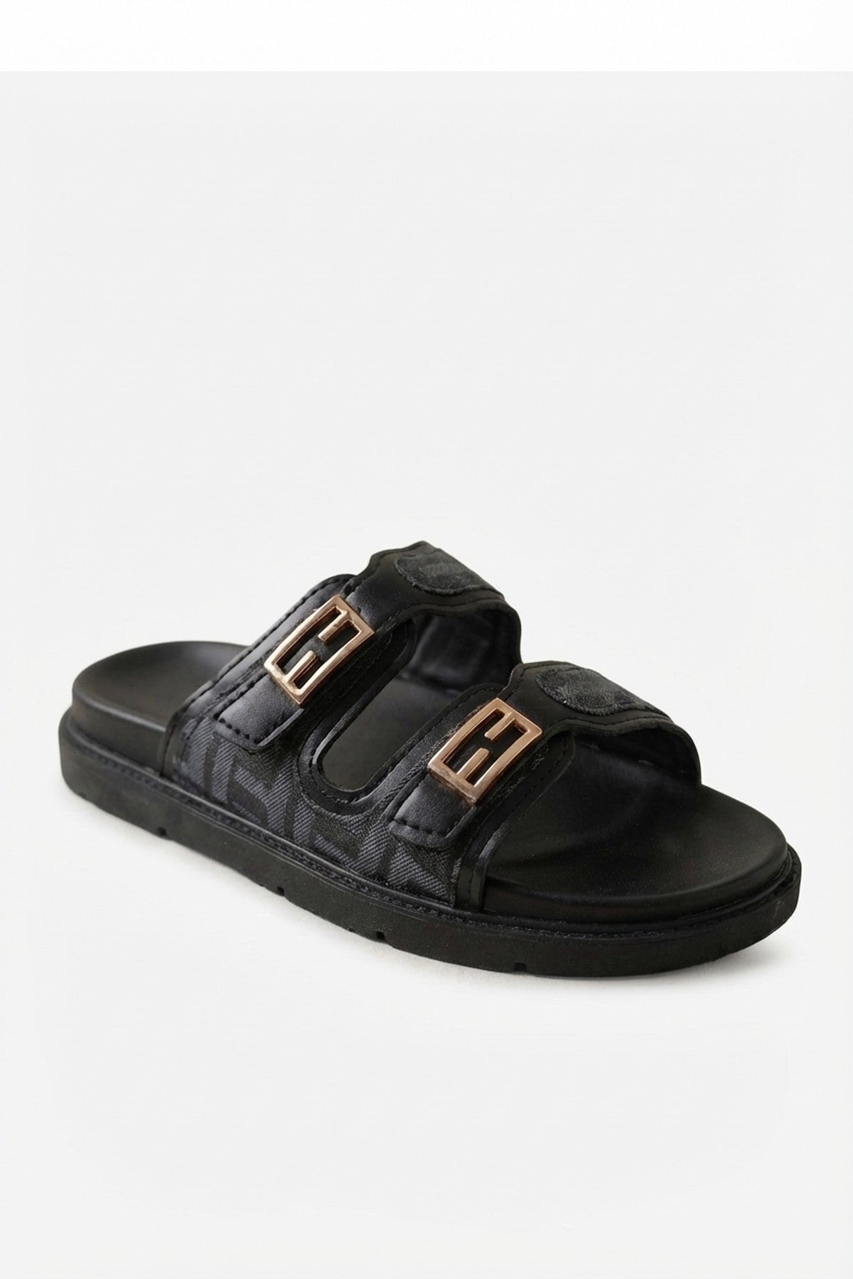 Willow Patterned Buckle Sandals - Black