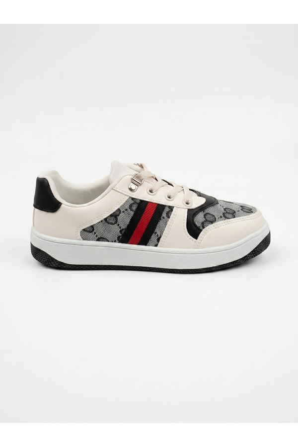 Pearl Patterned Panel Lace Up Trainers - Black