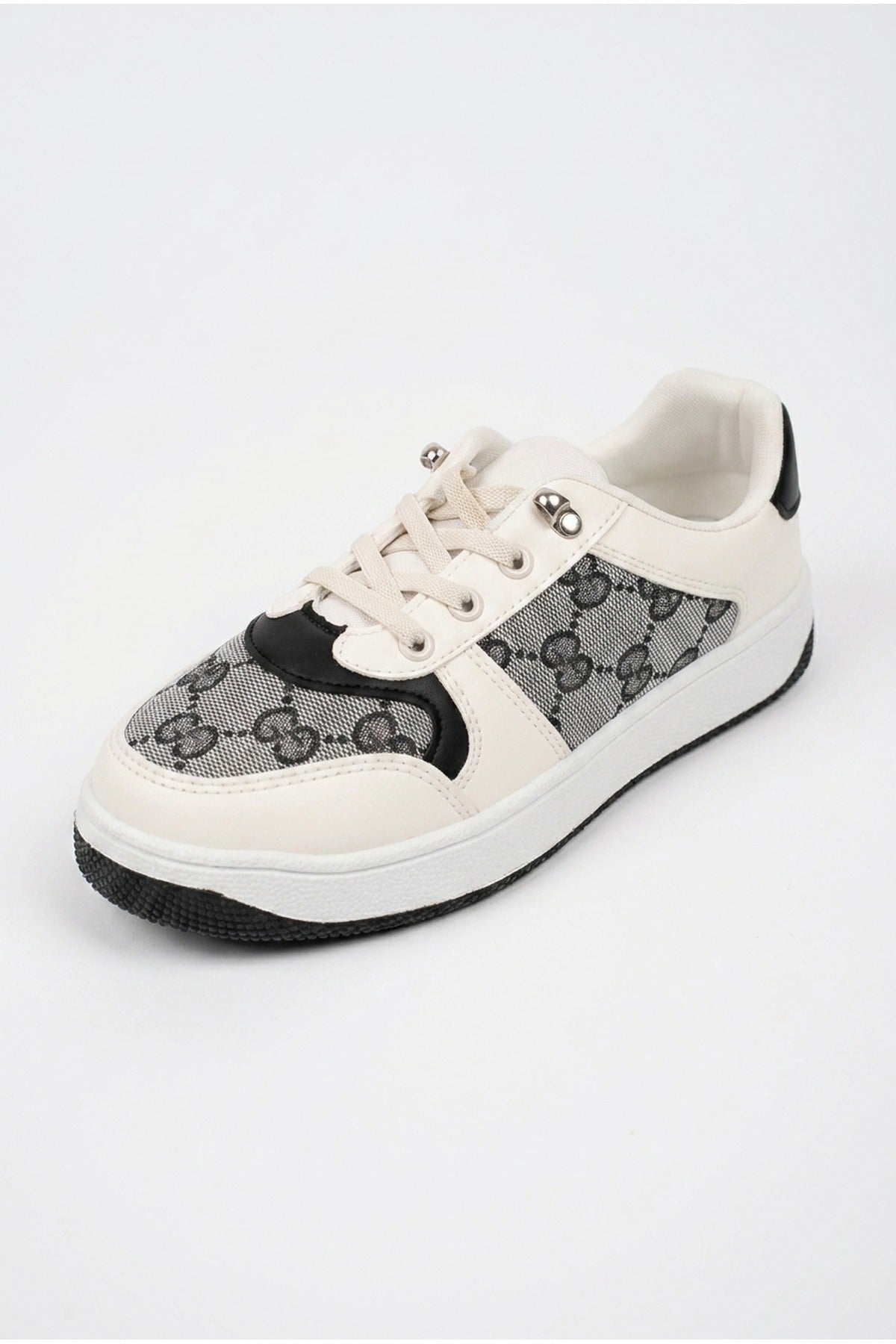 Pearl Patterned Panel Lace Up Trainers - Black