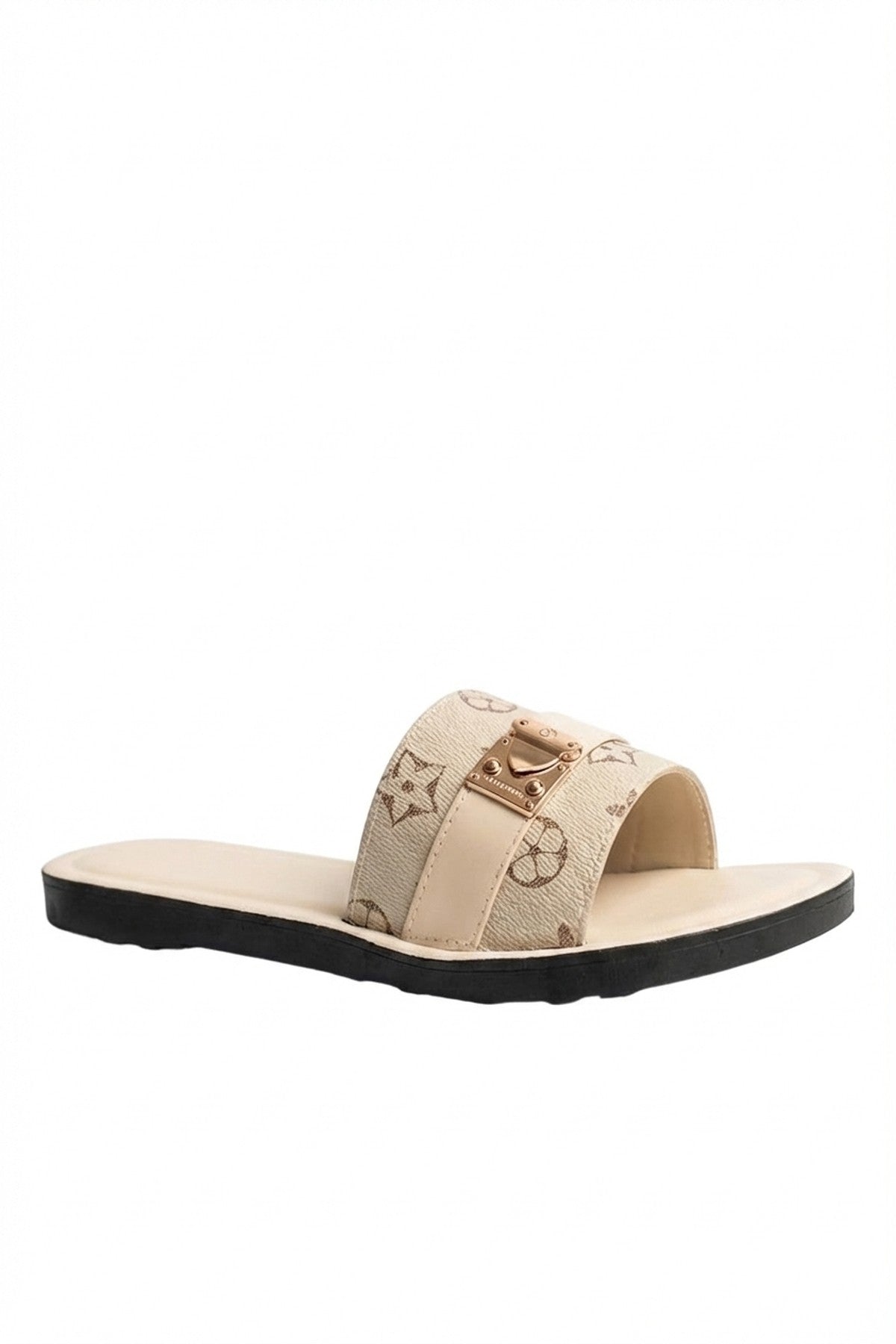 Amber Patterned Slider Sandals - Beige_wb