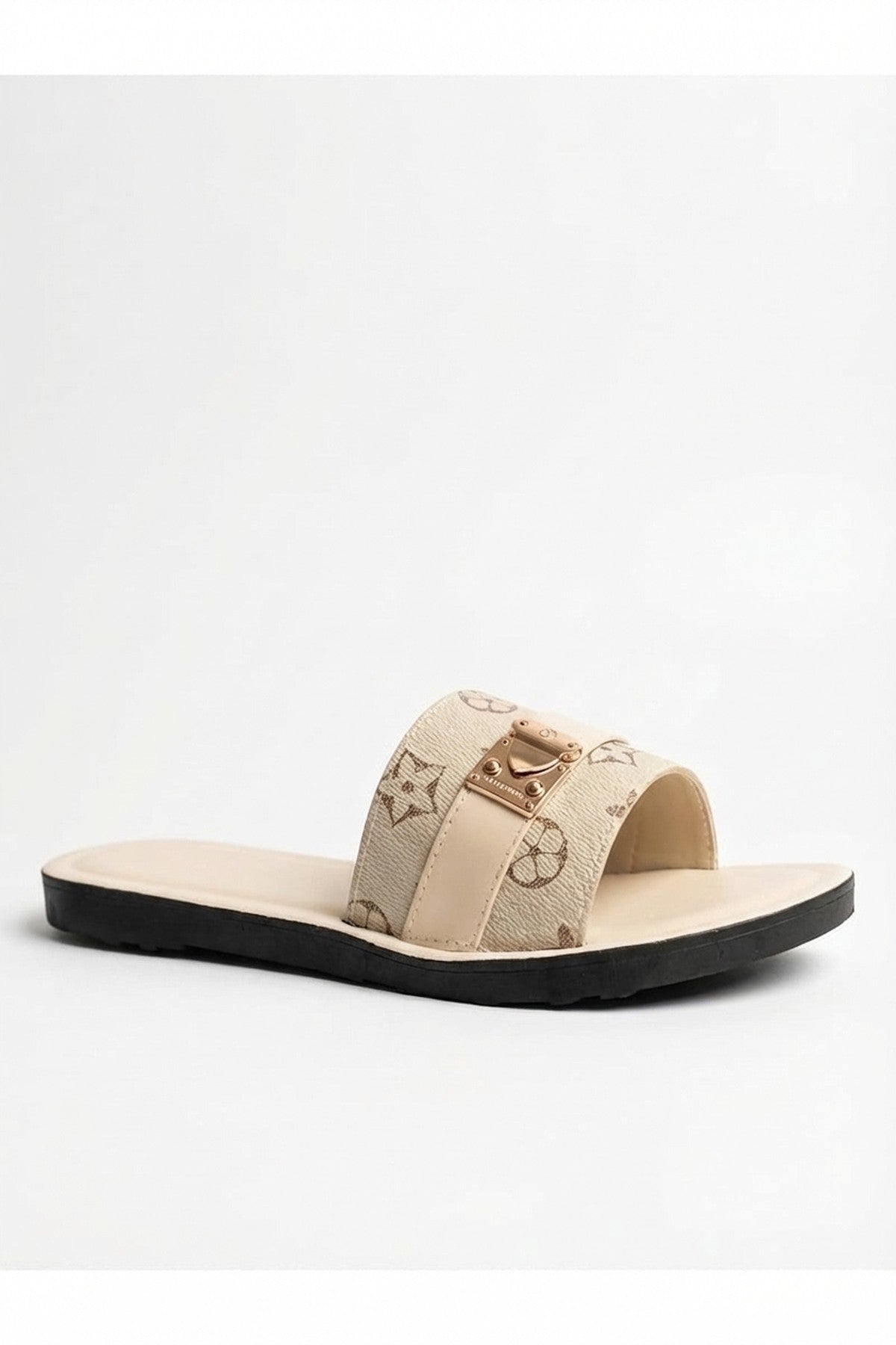 Amber Patterned Slider Sandals - Beige_wb