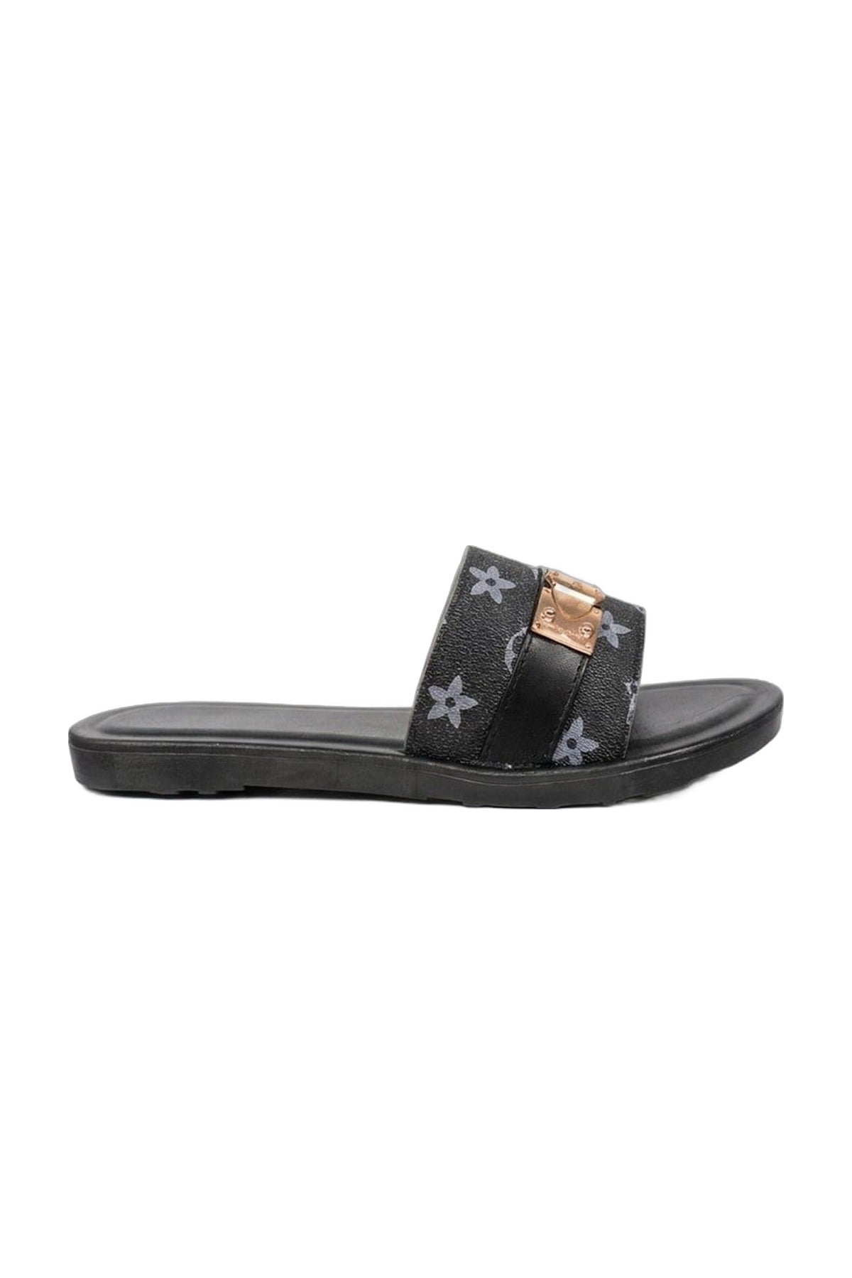 Amber Patterned Slider Sandals - Black_wb