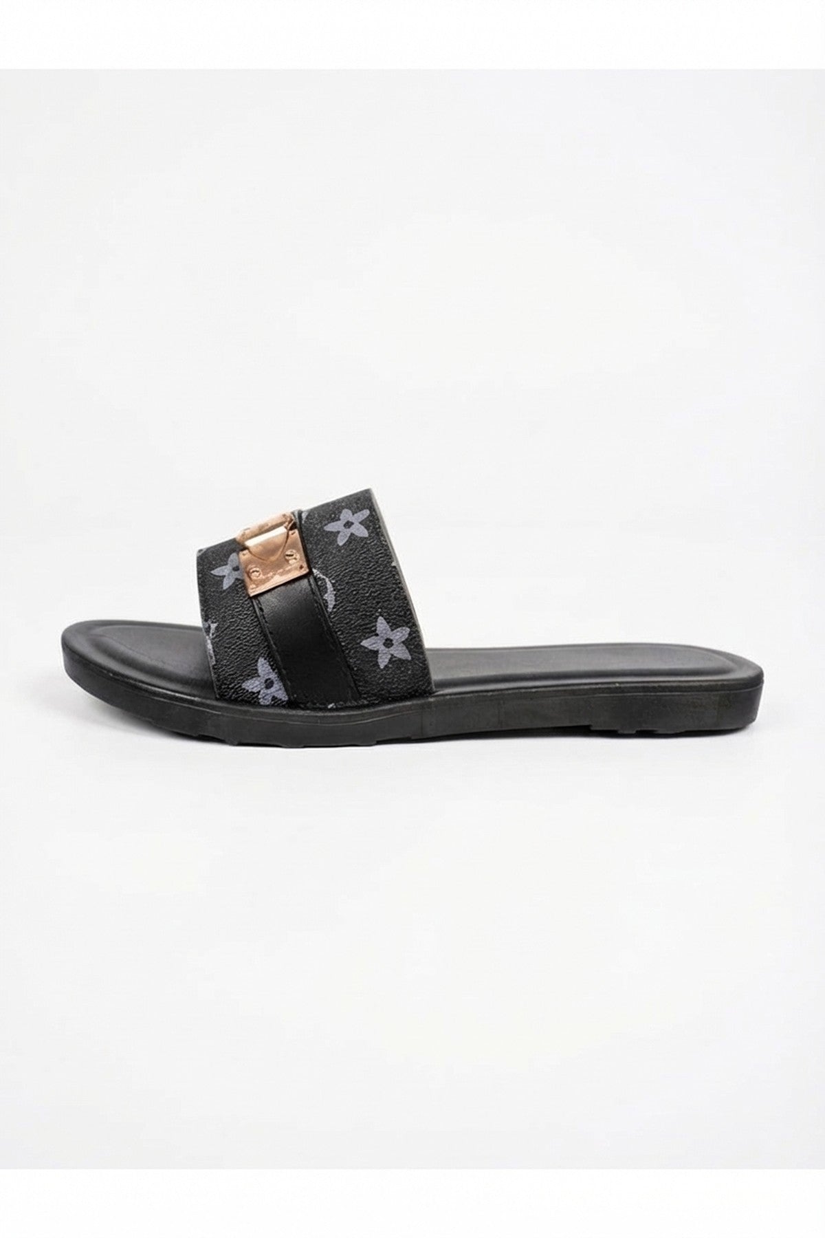 Amber Patterned Slider Sandals - Black_wb