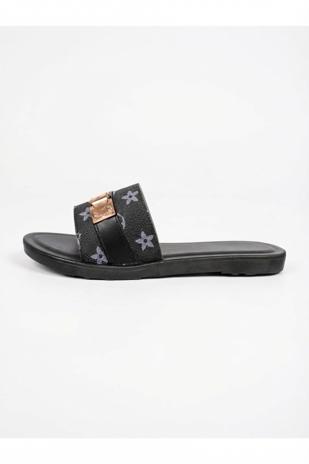 Amber Patterned Slider Sandals - Black_wb