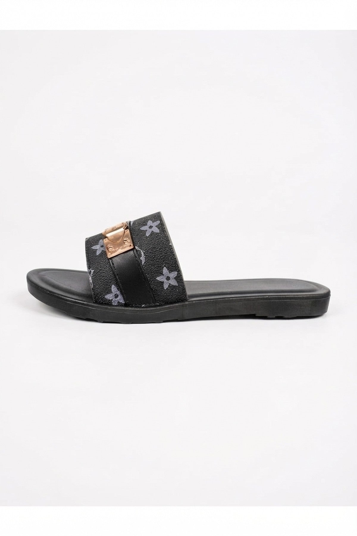 Amber Patterned Slider Sandals - Black_wb