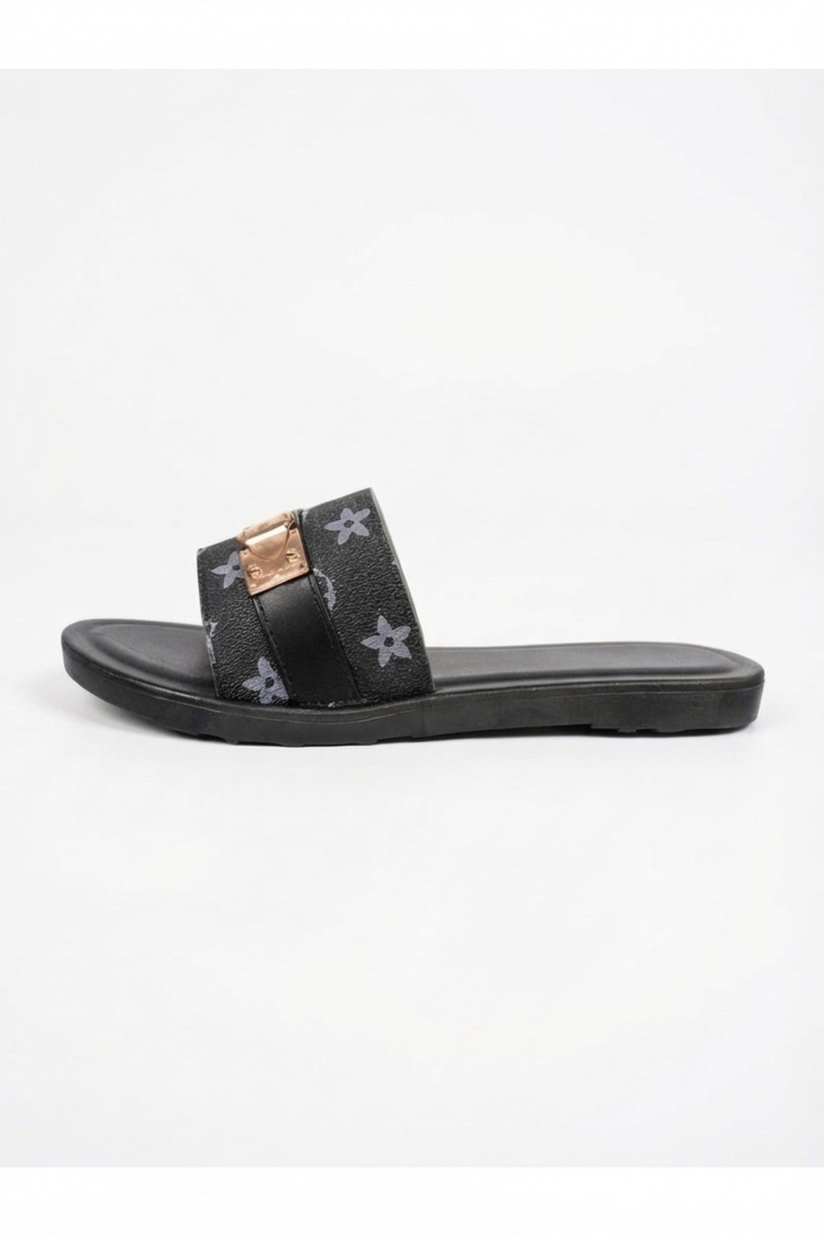 Amber Patterned Slider Sandals - Black_wb