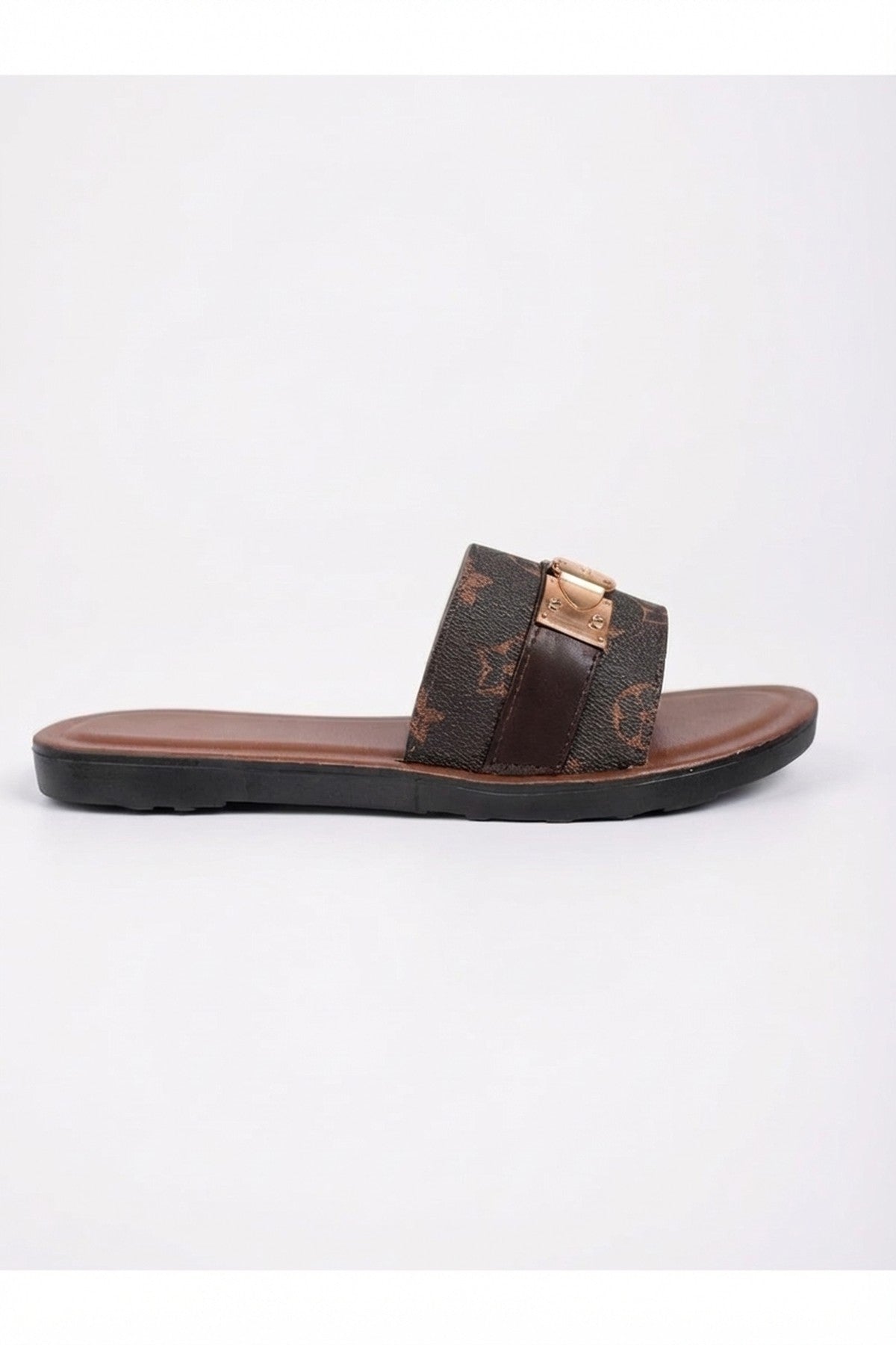 Amber Patterned Slider Sandals - Brown_wb