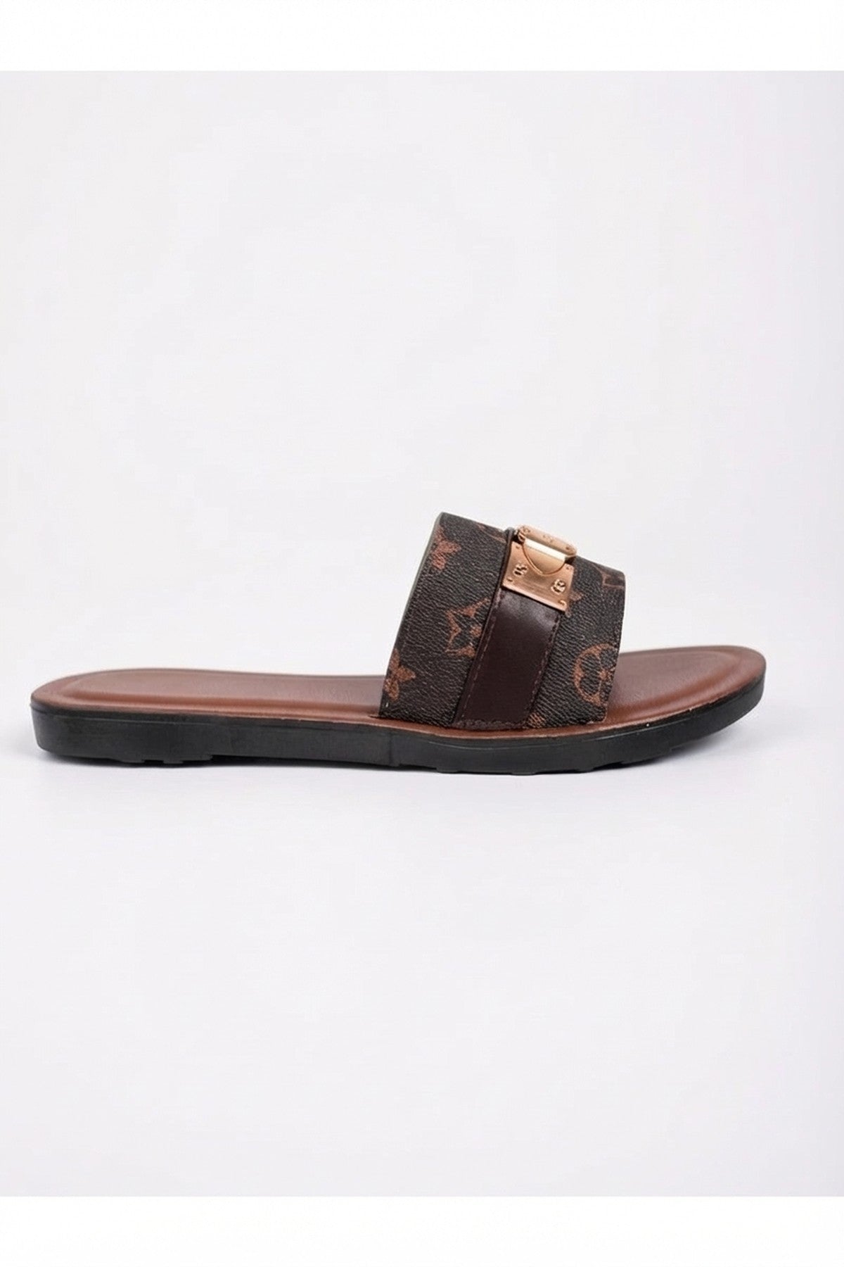 Amber Patterned Slider Sandals - Brown_wb