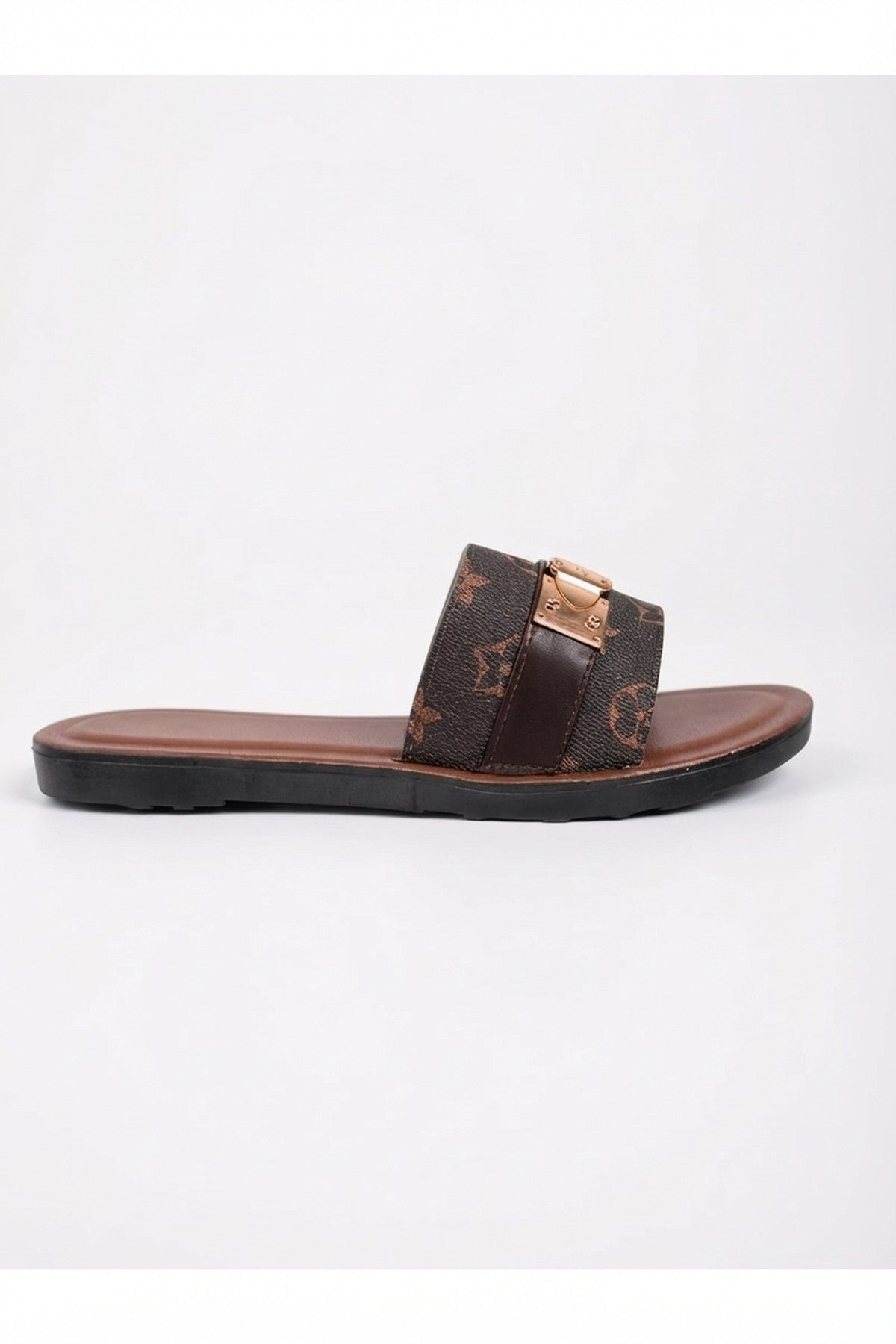 Amber Patterned Slider Sandals - Brown_wb