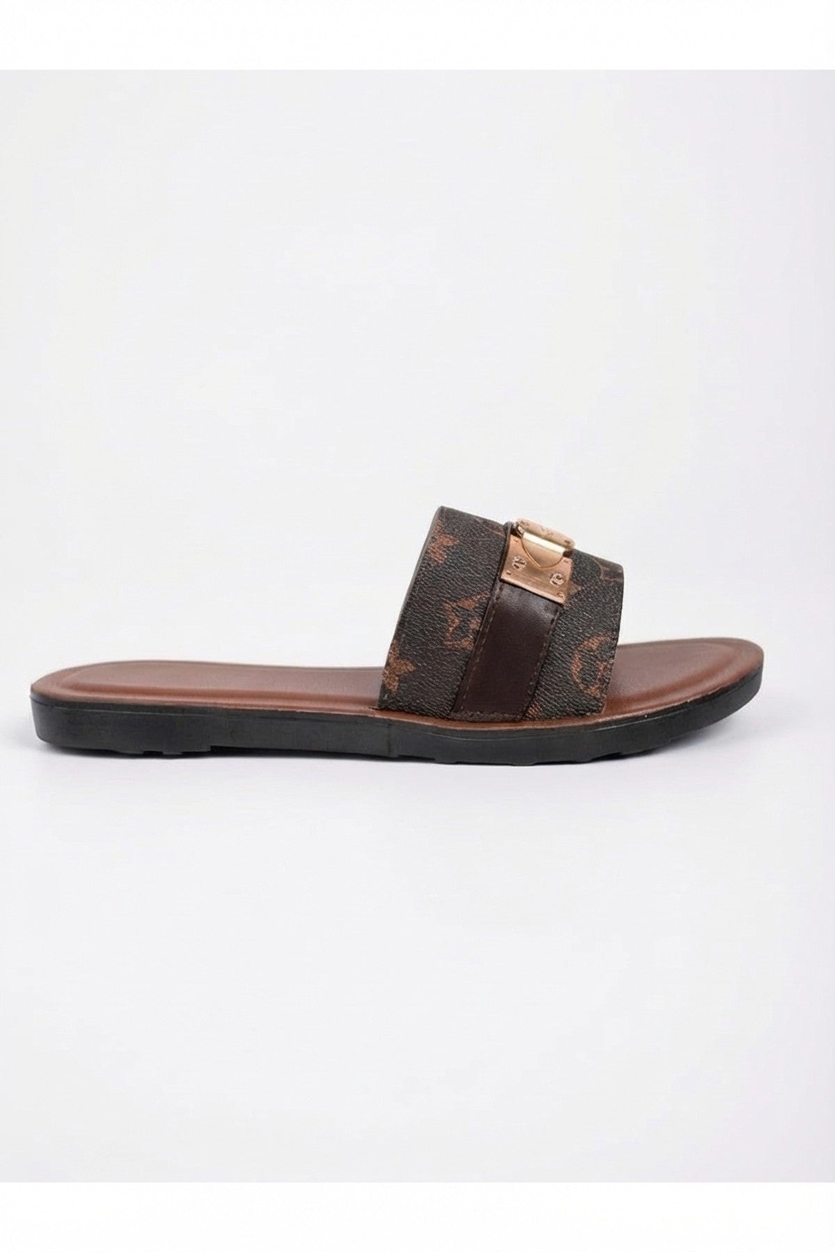Amber Patterned Slider Sandals - Brown_wb