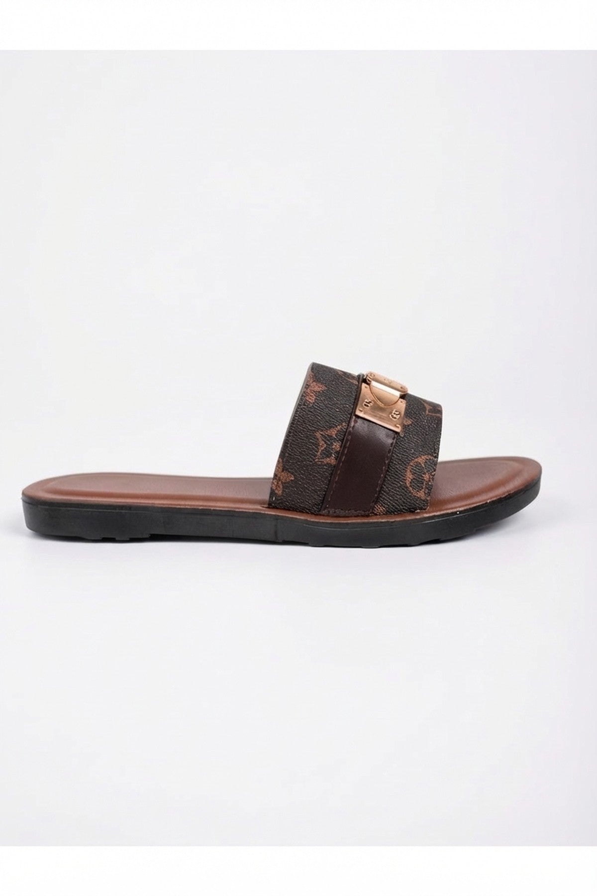 Amber Patterned Slider Sandals - Brown_wb