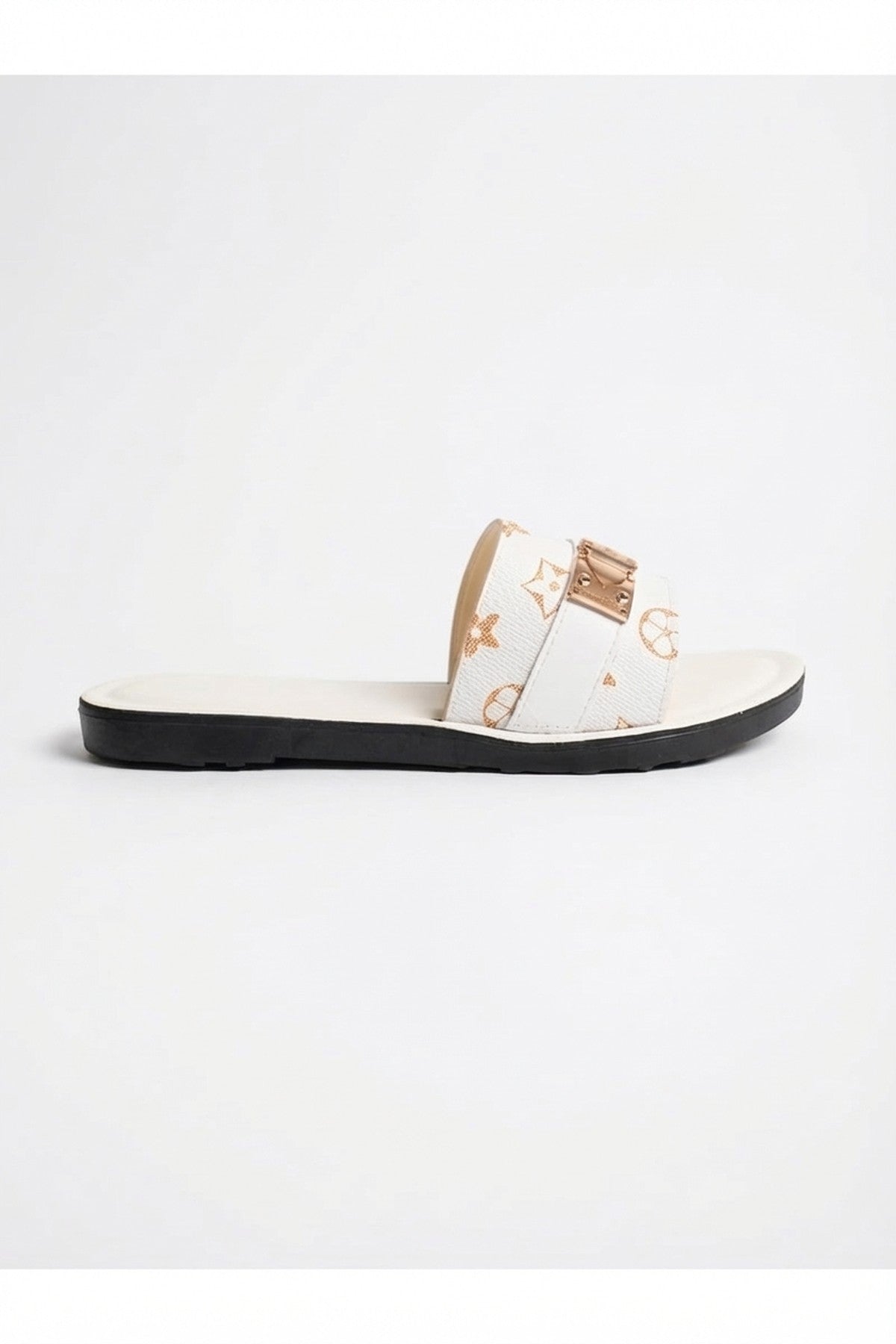 Amber Patterned Slider Sandals - White_wb