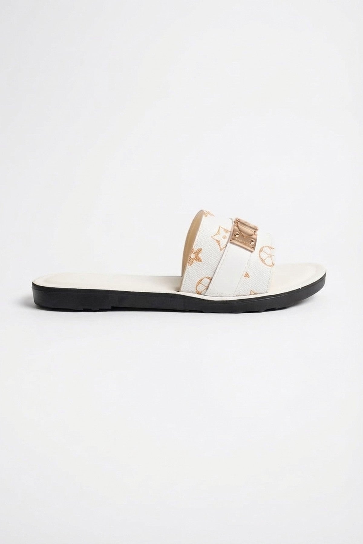 Amber Patterned Slider Sandals - White_wb