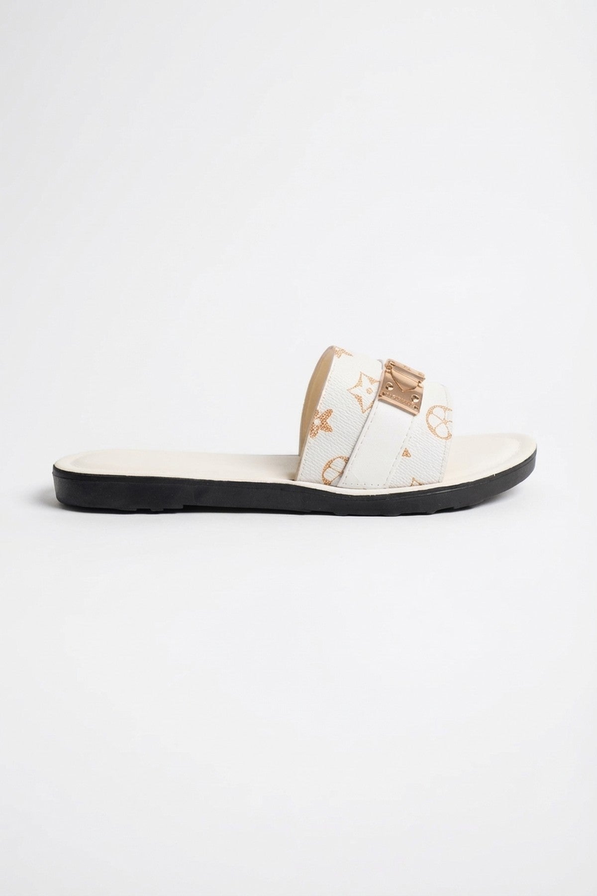 Amber Patterned Slider Sandals - White_wb
