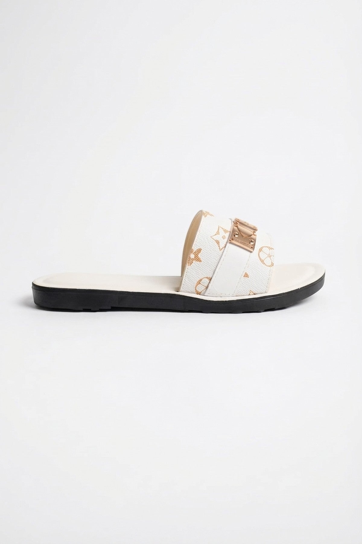 Amber Patterned Slider Sandals - White_wb