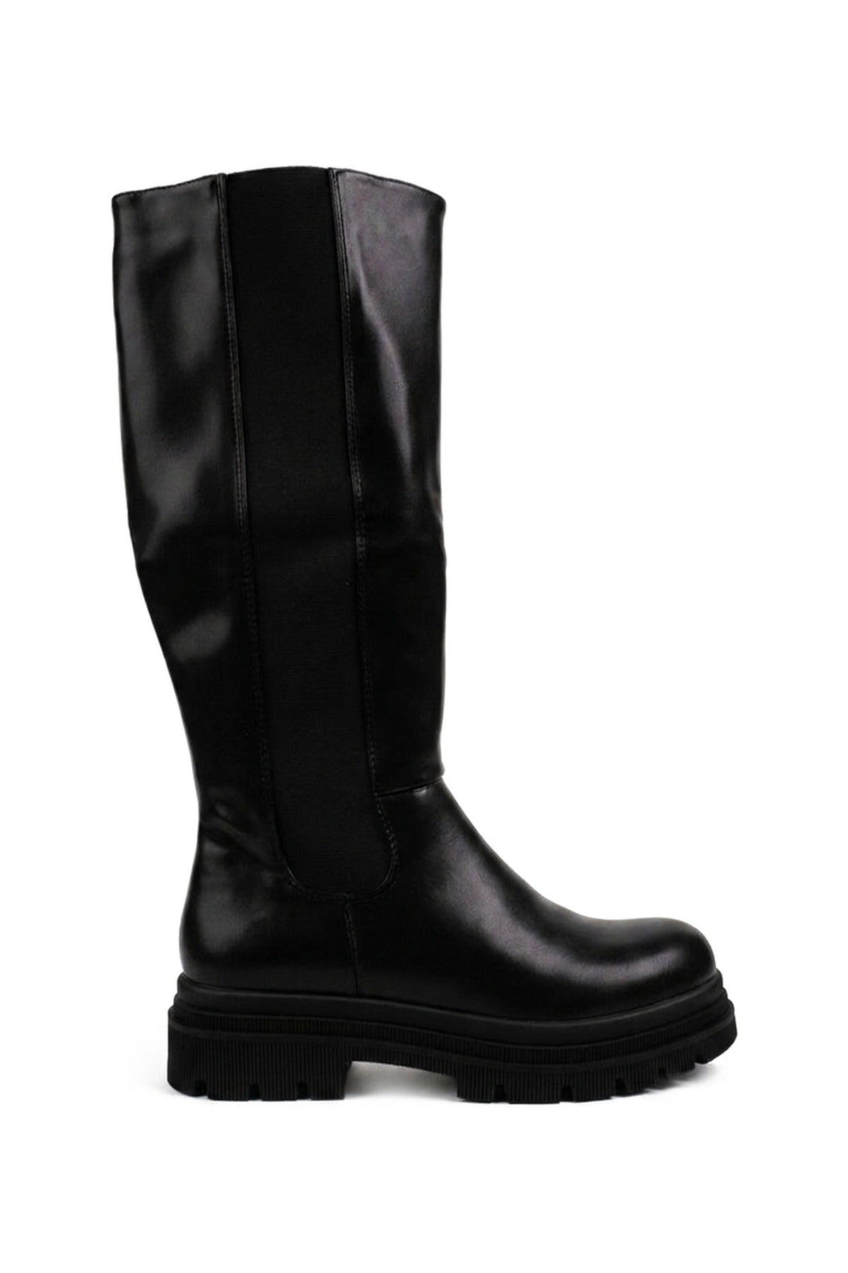 Pearl Chunky Sole Knee High Boots - Black_wb