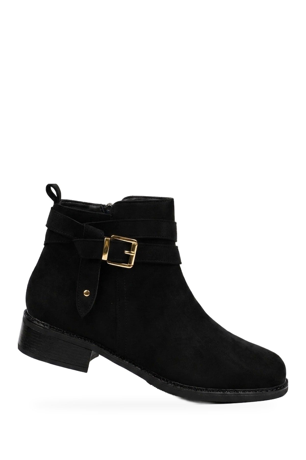 Pearl Faux Suede Wrap Strap Ankle Boots - Black