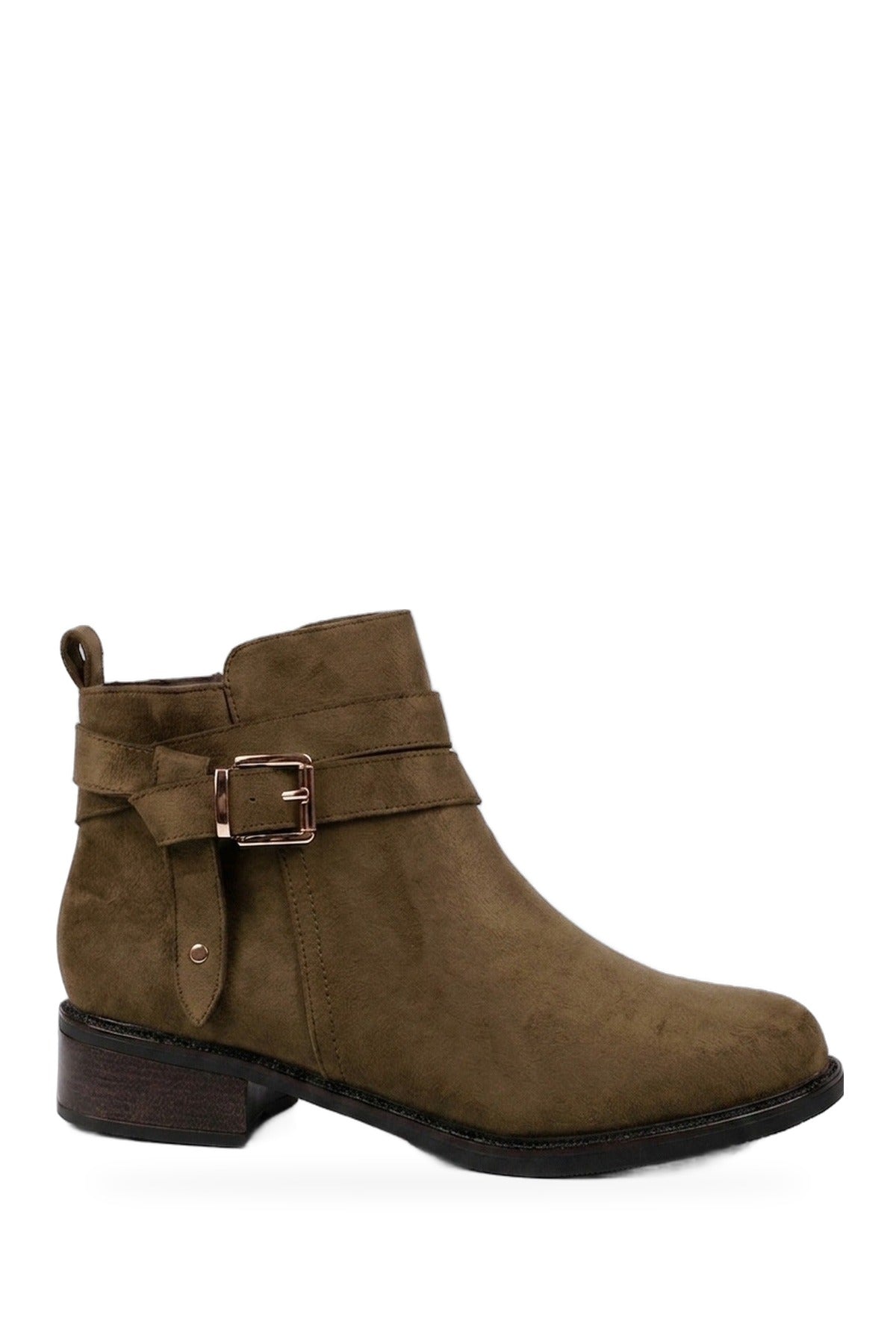 Pearl Faux Suede Wrap Strap Ankle Boots - Camel
