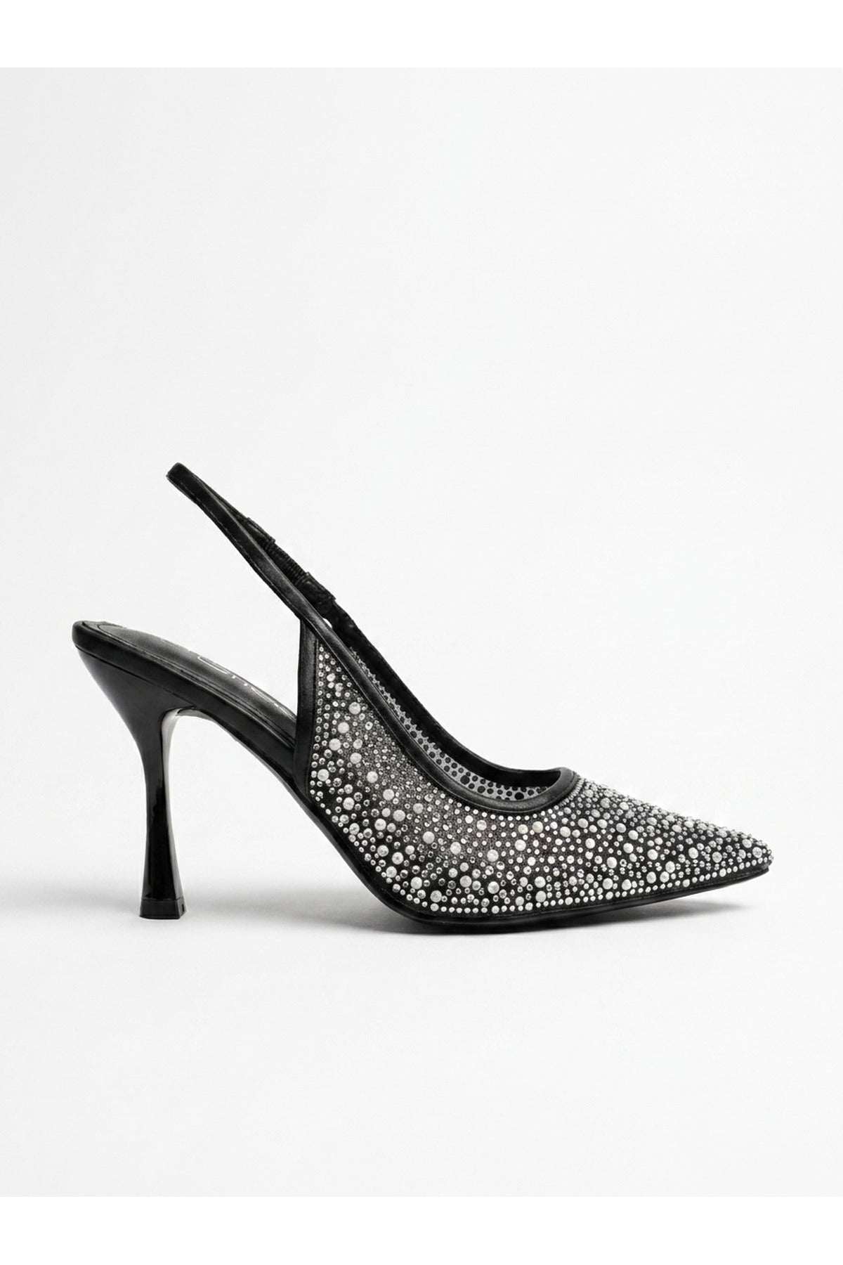Cordelia Embellished Mesh Pointed Toe Heels - Black
