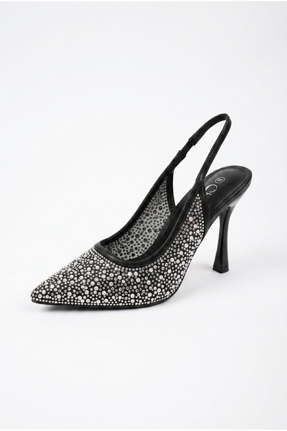 Cordelia Embellished Mesh Pointed Toe Heels - Black