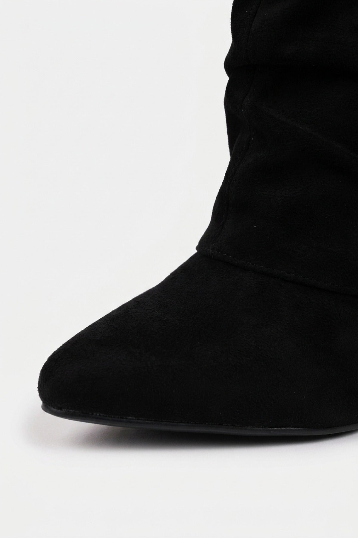 Odile Fold Over Block Heel Boots - Black Suede