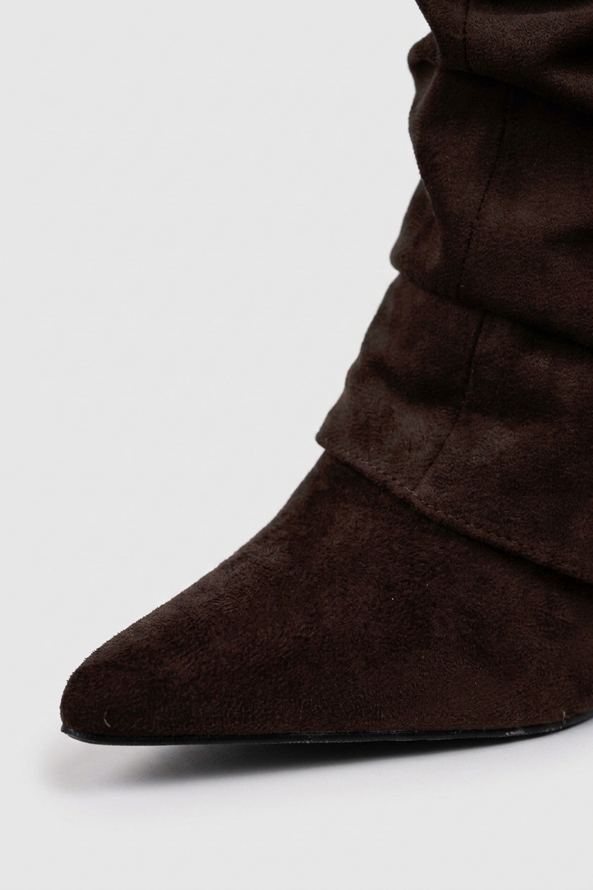 Odile Fold Over Block Heel Boots - Dark Brown Suede