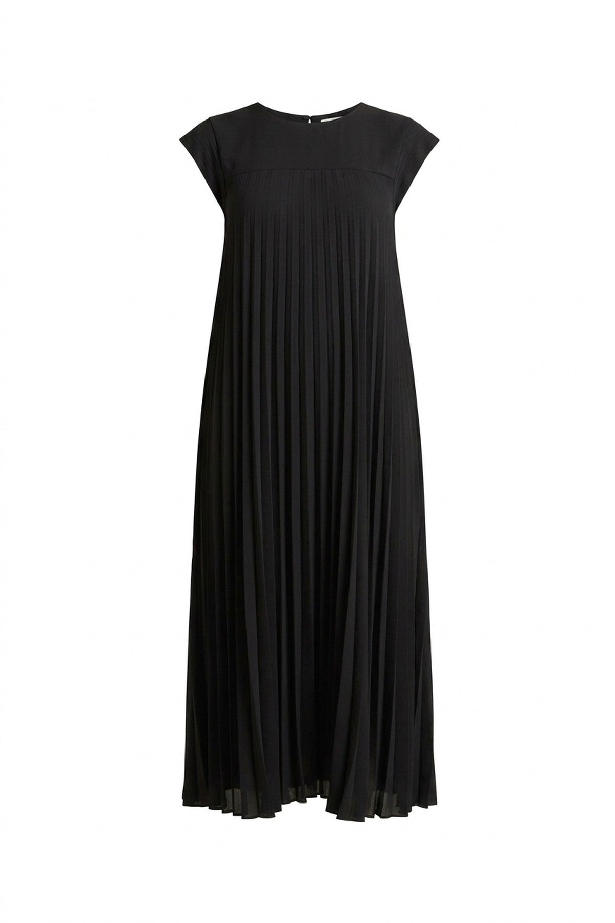 Sarina Pleated Cap Sleeve Maxi Dress - Black_wb