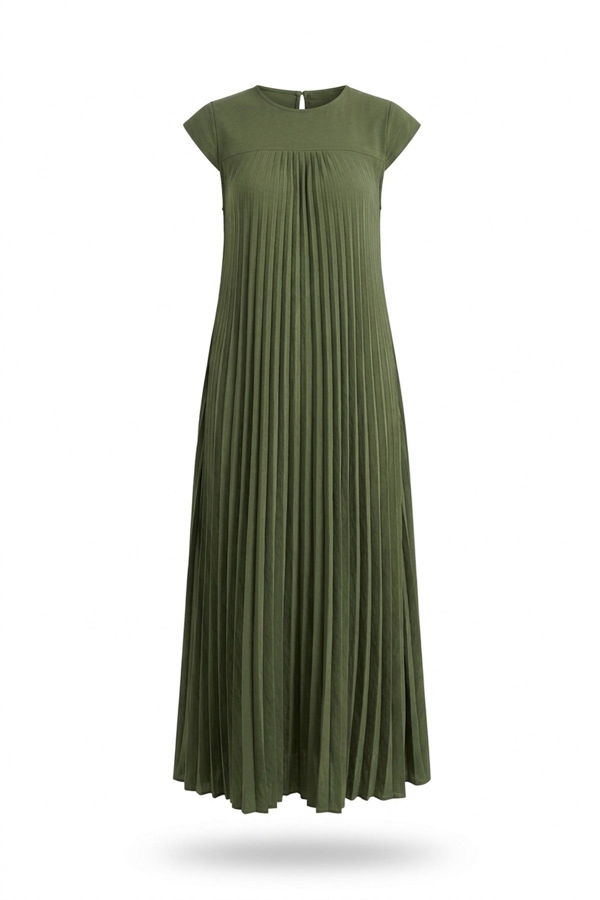 Sarina Pleated Cap Sleeve Maxi Dress - Khaki_wb
