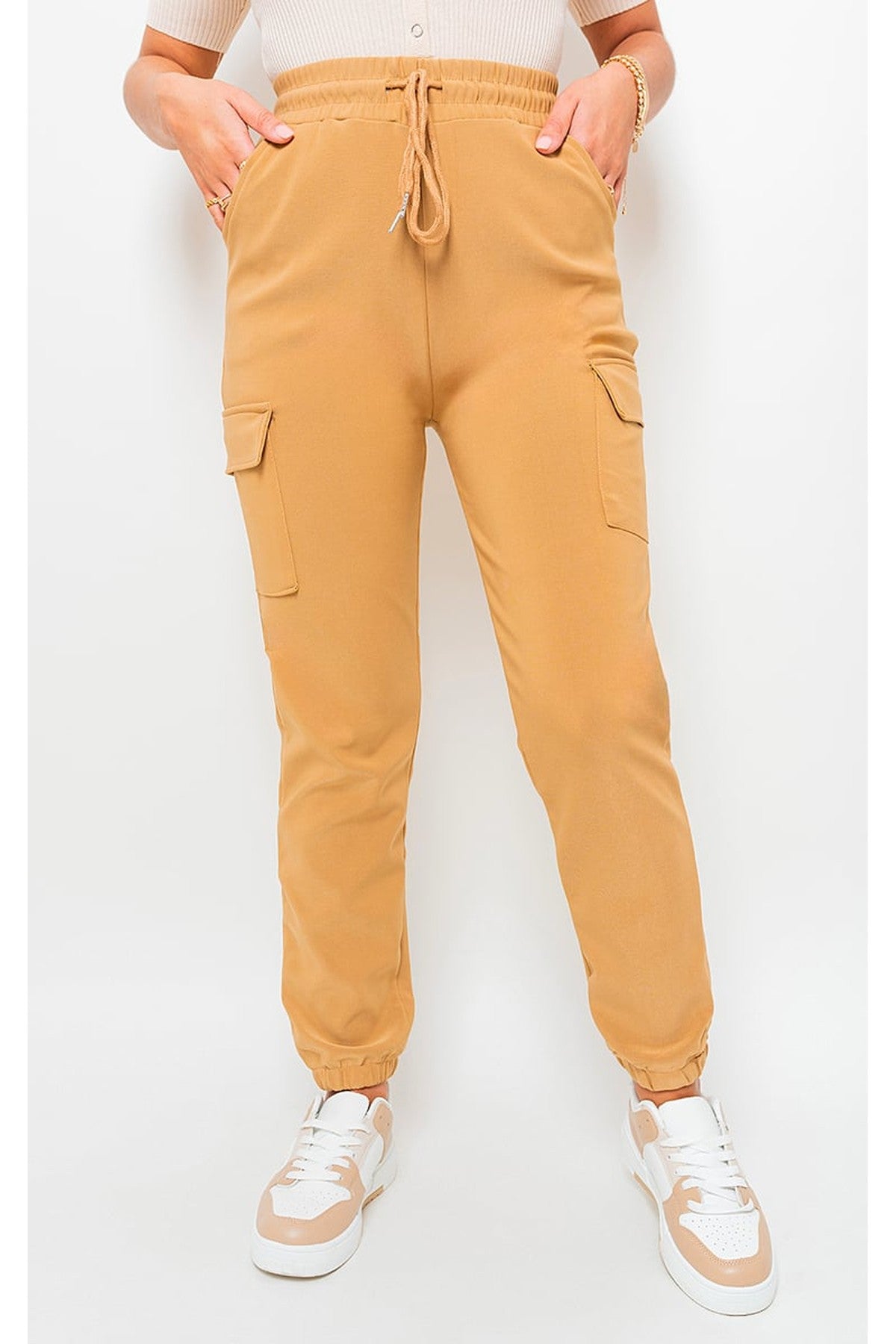 Plus Size Frankie Cargo Pocket Trouser With Drawstring - Camel