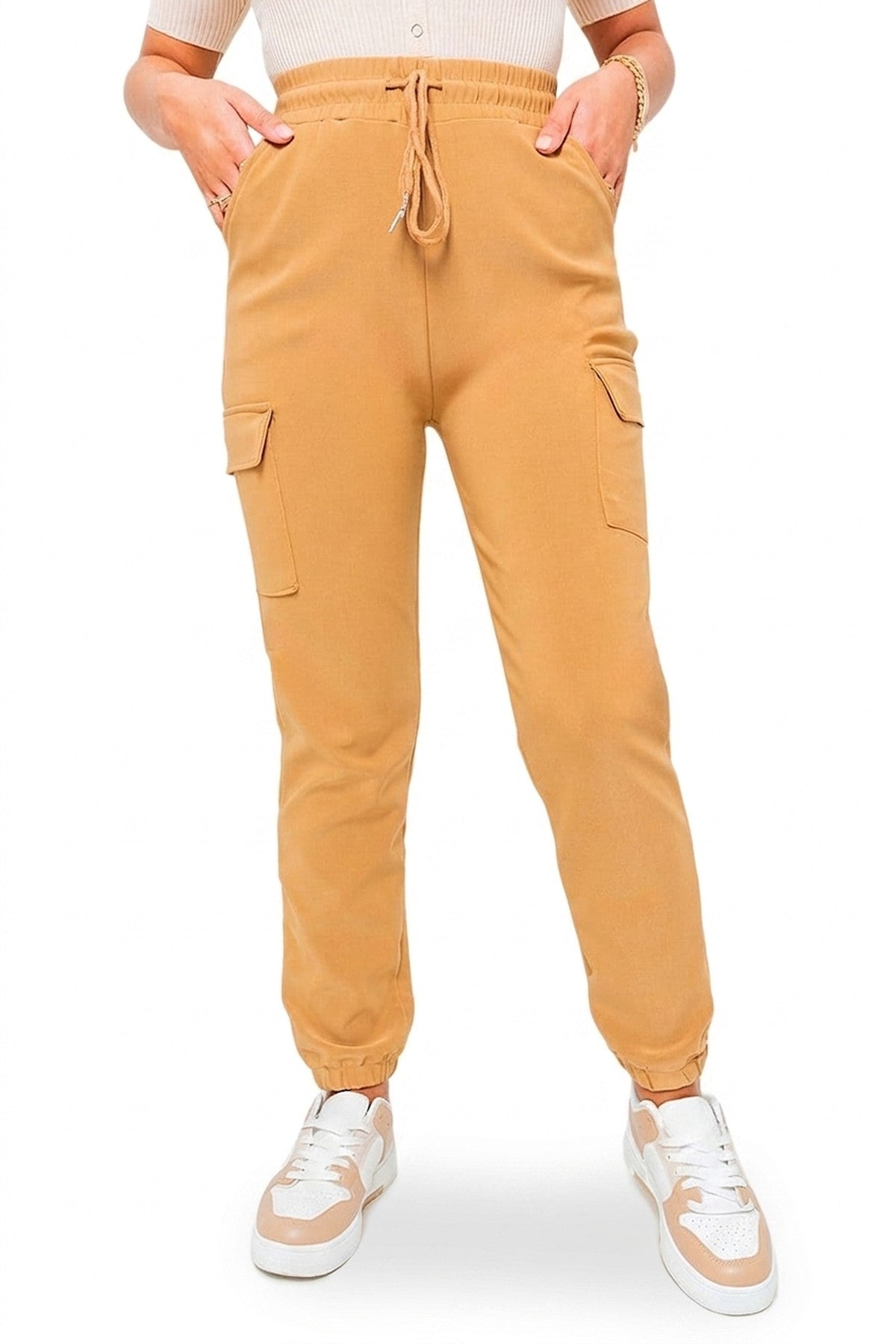 Frankie Plus Size Cargo Pocket Trouser With Drawstring - Camel_wb