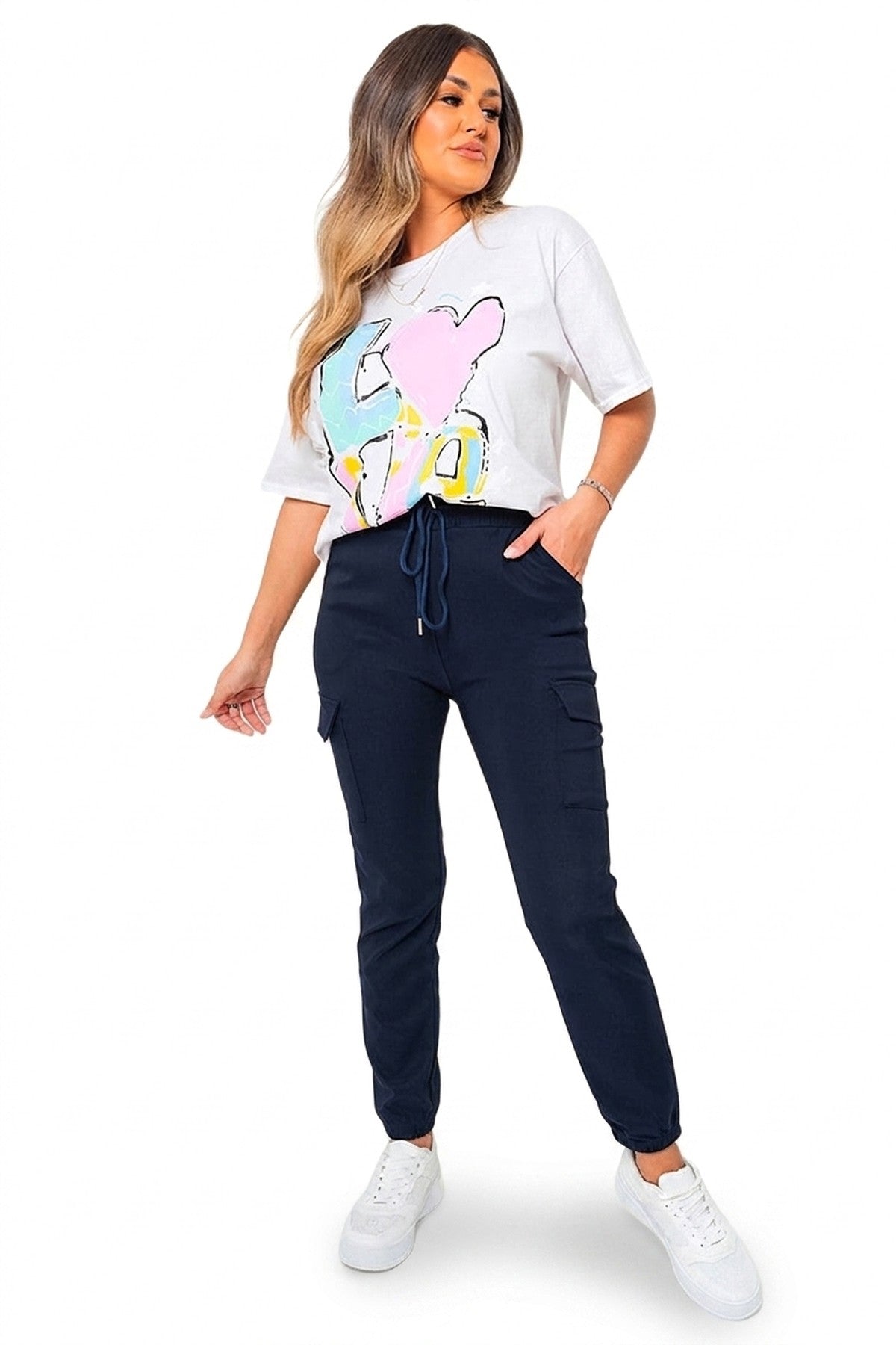 Frankie Plus Size Cargo Pocket Trouser With Drawstring - Navy_wb