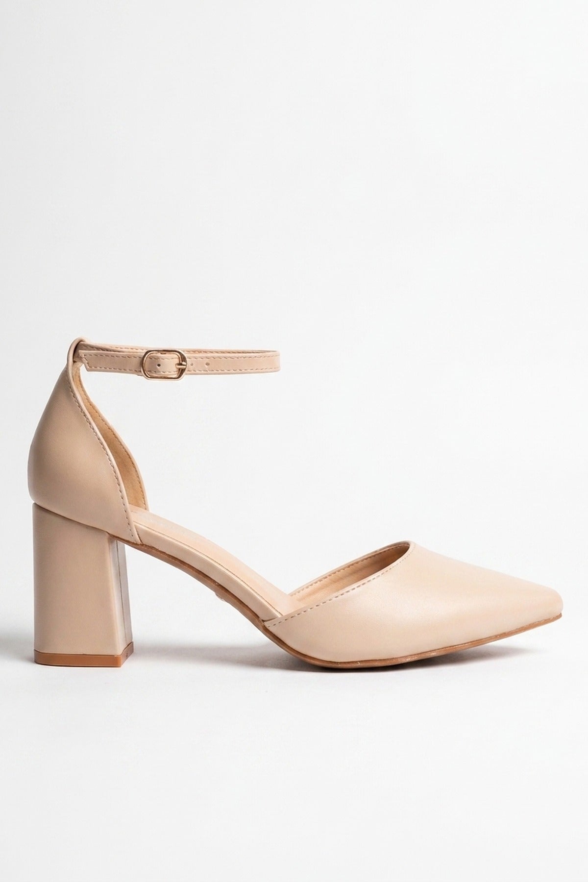 Saoirse Pointed Toe Ankle Strap Heels - Beige