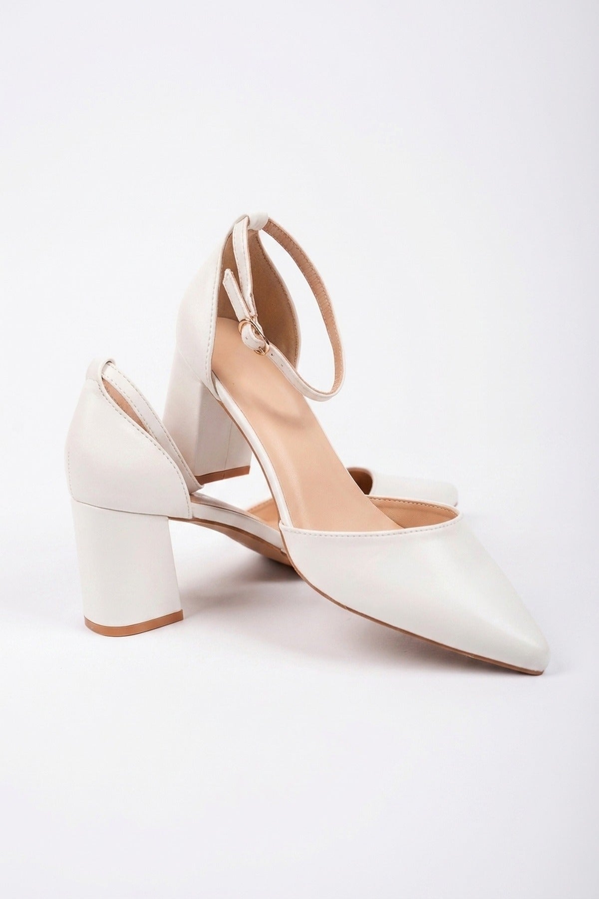 Saoirse Pointed Toe Ankle Strap Heels - White