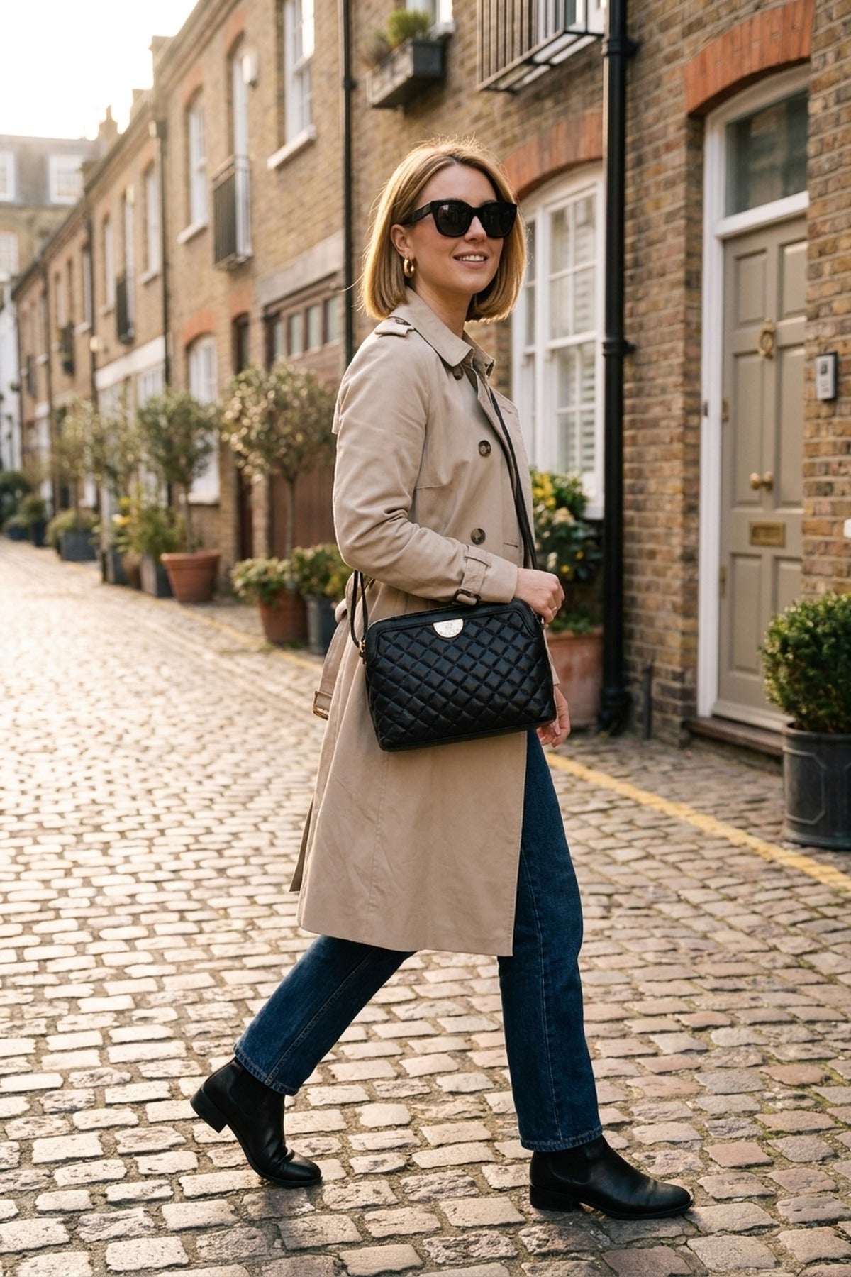 Constance Quilted Frame Crossbody Bag - Black
